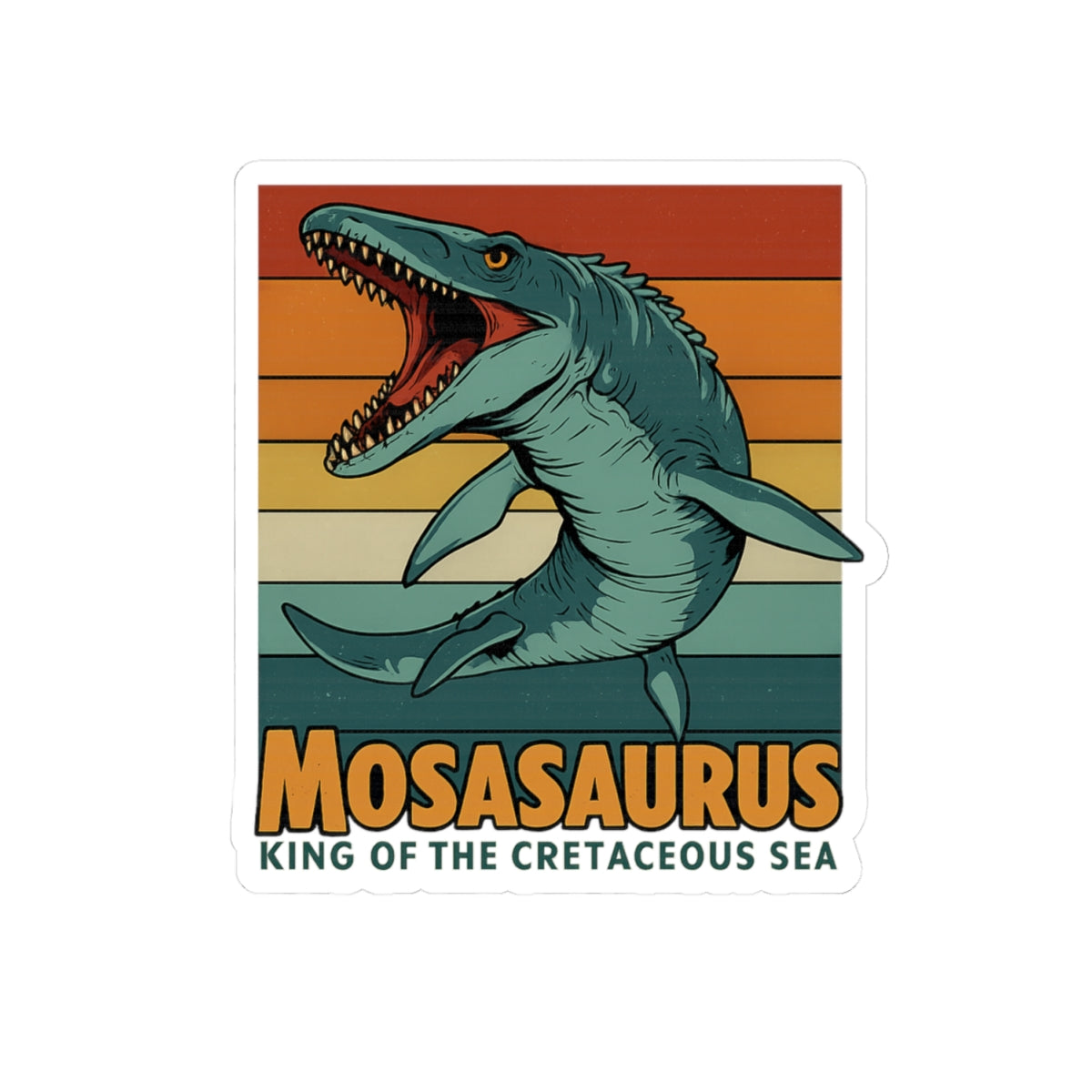 Retro Mosasaurus Vinyl Sticker - Vintage Dinosaur Decal | Die-Cut Sticker for Laptop, Skateboard, Journal | Cretaceous Sea King Gift