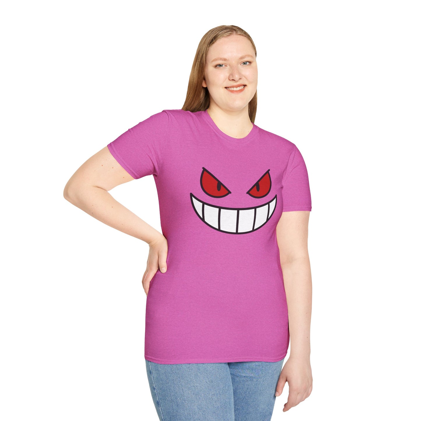 Spooky Grin Face T-Shirt - Creepy Ghost Smile Graphic Tee - Dark Humor Unisex Shirt - Anime Monster Style Funny Top