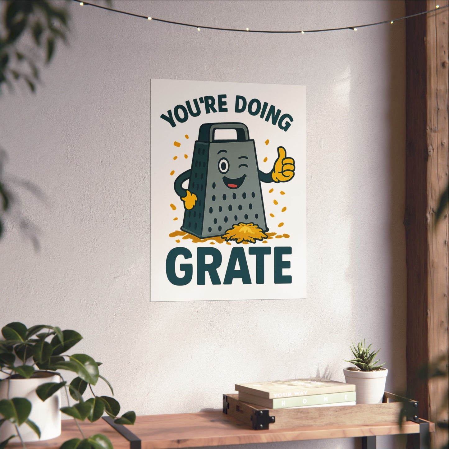 Poster - 'You're Doing Grate' Funny Decor Gift for Chef Kitchen Decoration Inspirational Saying for Cheese Lovers