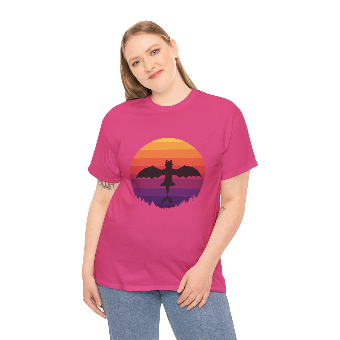 Night Dragon Sunset T-Shirt | Retro Dragon Silhouette Tee | Fantasy Dragon Shirt | Unisex Graphic Tee | Gift for Dragon Lovers