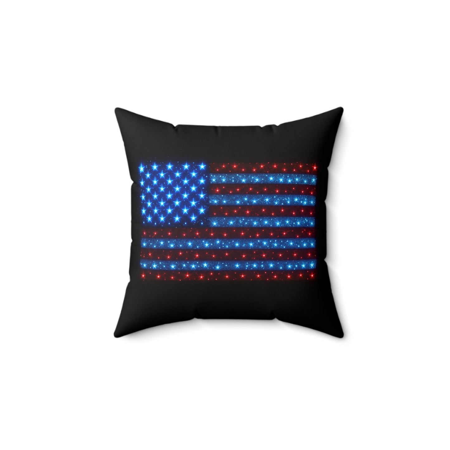 Bioluminescent Star-Spangled USA Flag Pillow • Blue & Red Sparkle Accent Decor • Patriotic Throw Pillow • 4th of July Home Decor