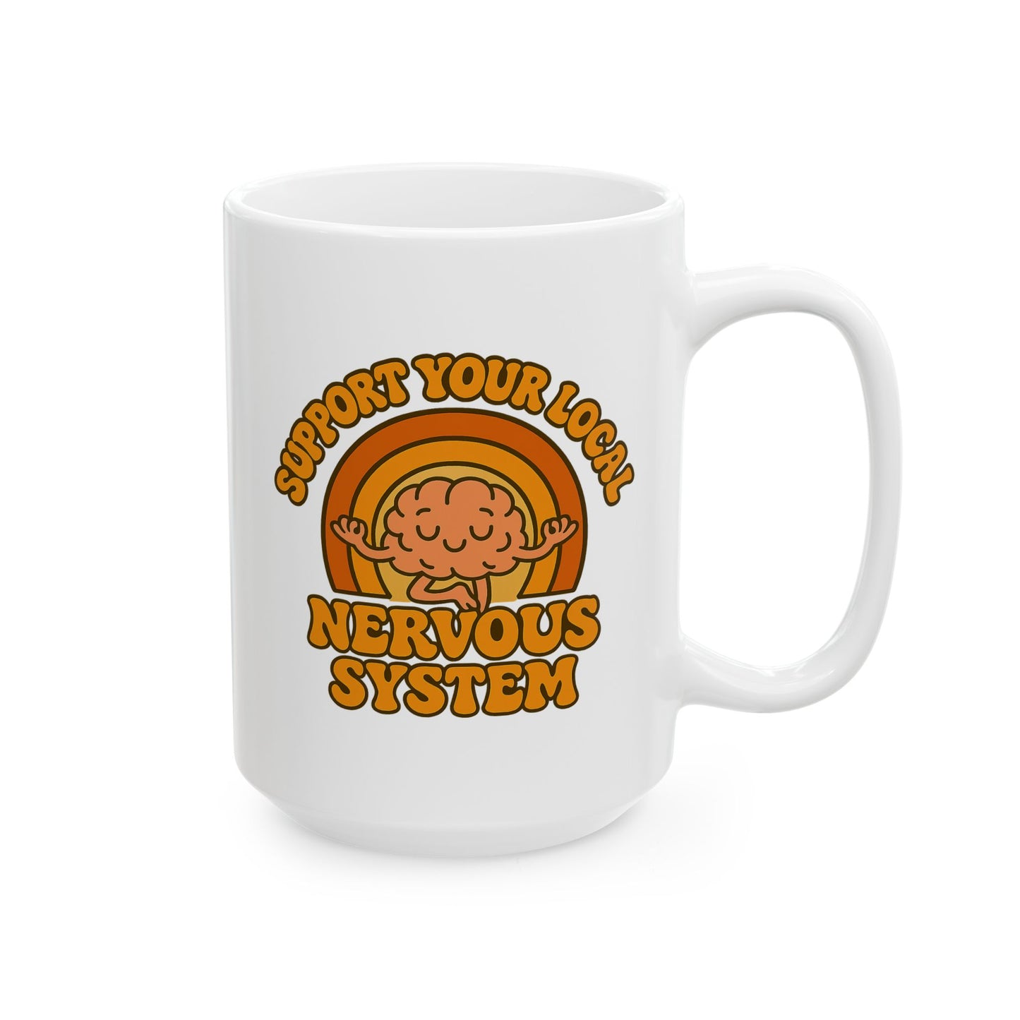 Support Your Local Nervous System Mug | Funny Brain Coffee Cup, Mental Health Gift, Retro Neurodiversity Humor Tea Mug for Self Care
