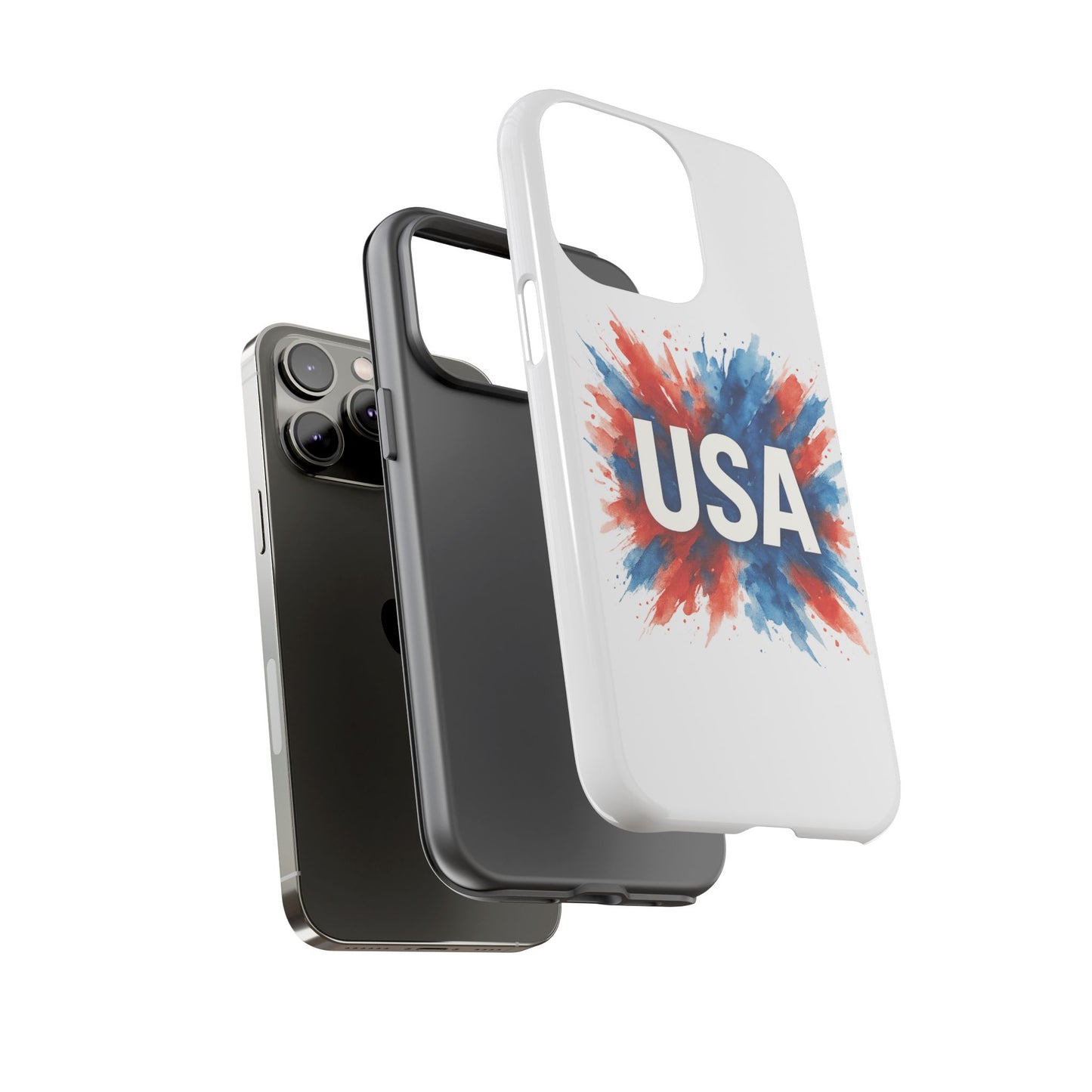 USA Splash iPhone Case - Patriotic Red White Blue Tough Cover, Dual-Layer Protection, 4th of July Memorial Day Gift