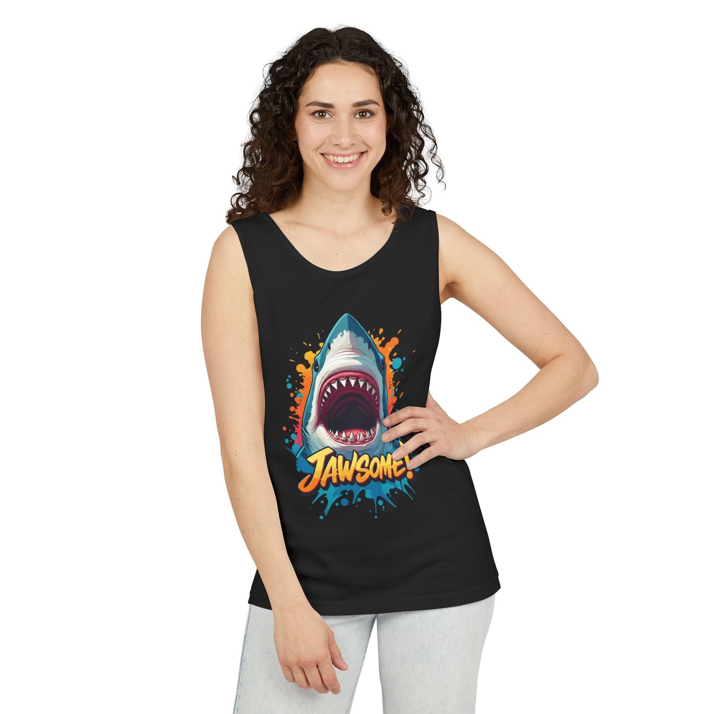 Jawsome Shark Graphic Tank Top | Funny Retro 90s-Style Shark Tee for Men and Women | Bold Ocean Print, Humor Gift, Summer Trending