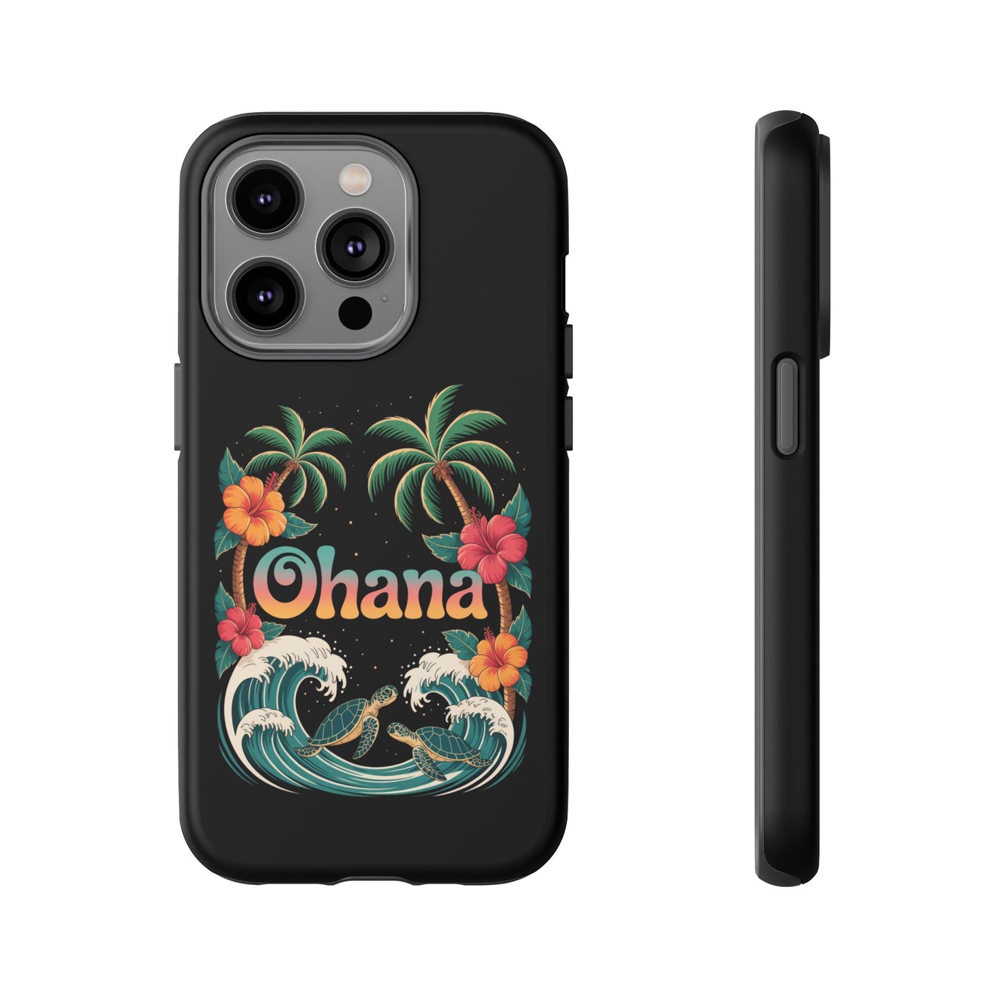 Tropical Ohana iPhone Case - Beach Vibes Cover with Palms, Hibiscus and Turtles - Rugged and Glossy Summer Phone Protector