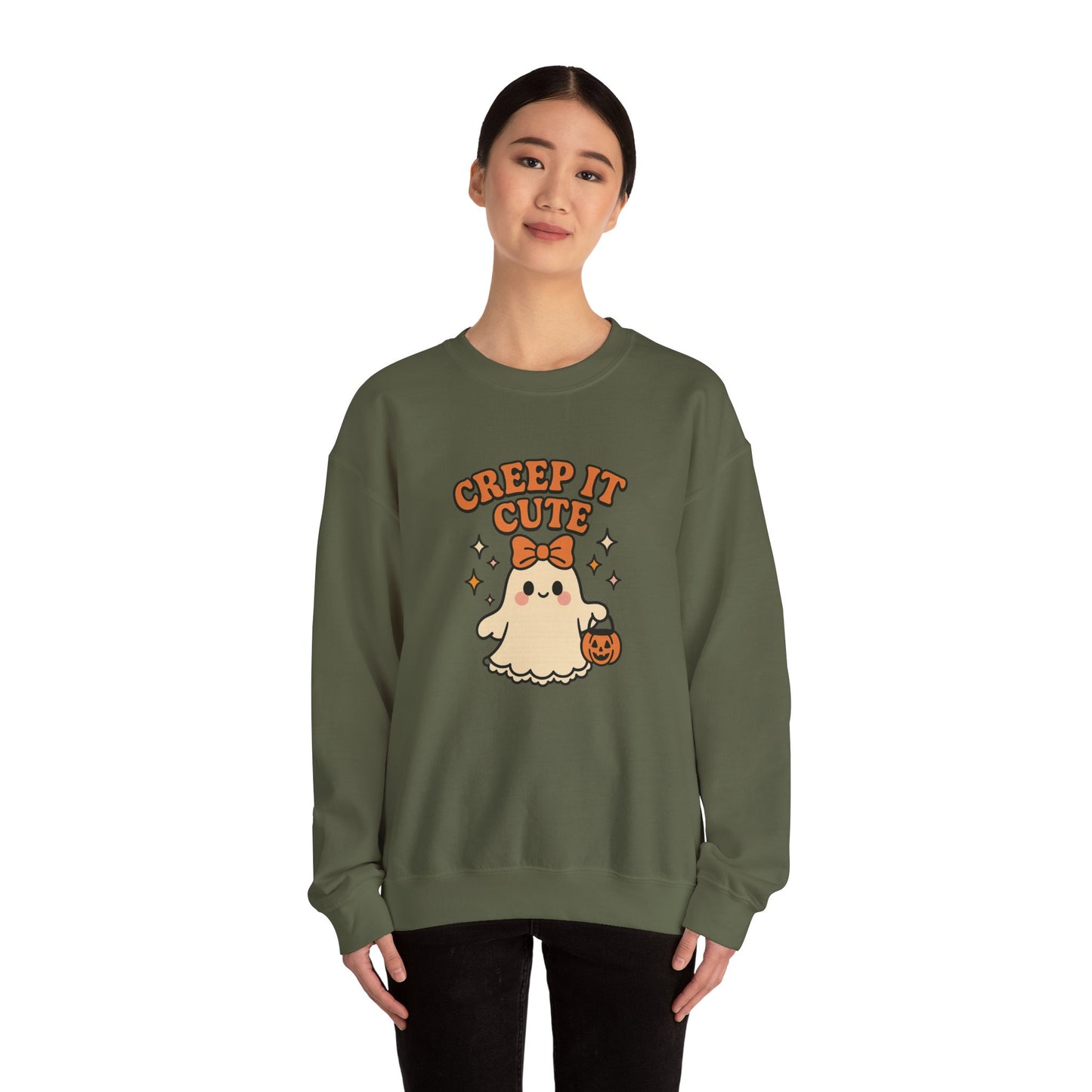 Cute Ghost Sweatshirt, Creep It Cute Crewneck, Spooky Halloween Pullover, Sweet Ghost Graphic Sweatshirt, Trick-Or-Treat Gift Top
