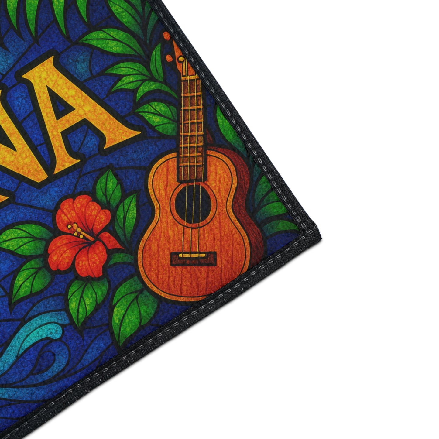 Ohana Welcome Mat - Tropical Hawaiian Rug for Entryway or Kitchen, Family Theme Doormat with Floral Aloha Vibes, Indoor Home Decor