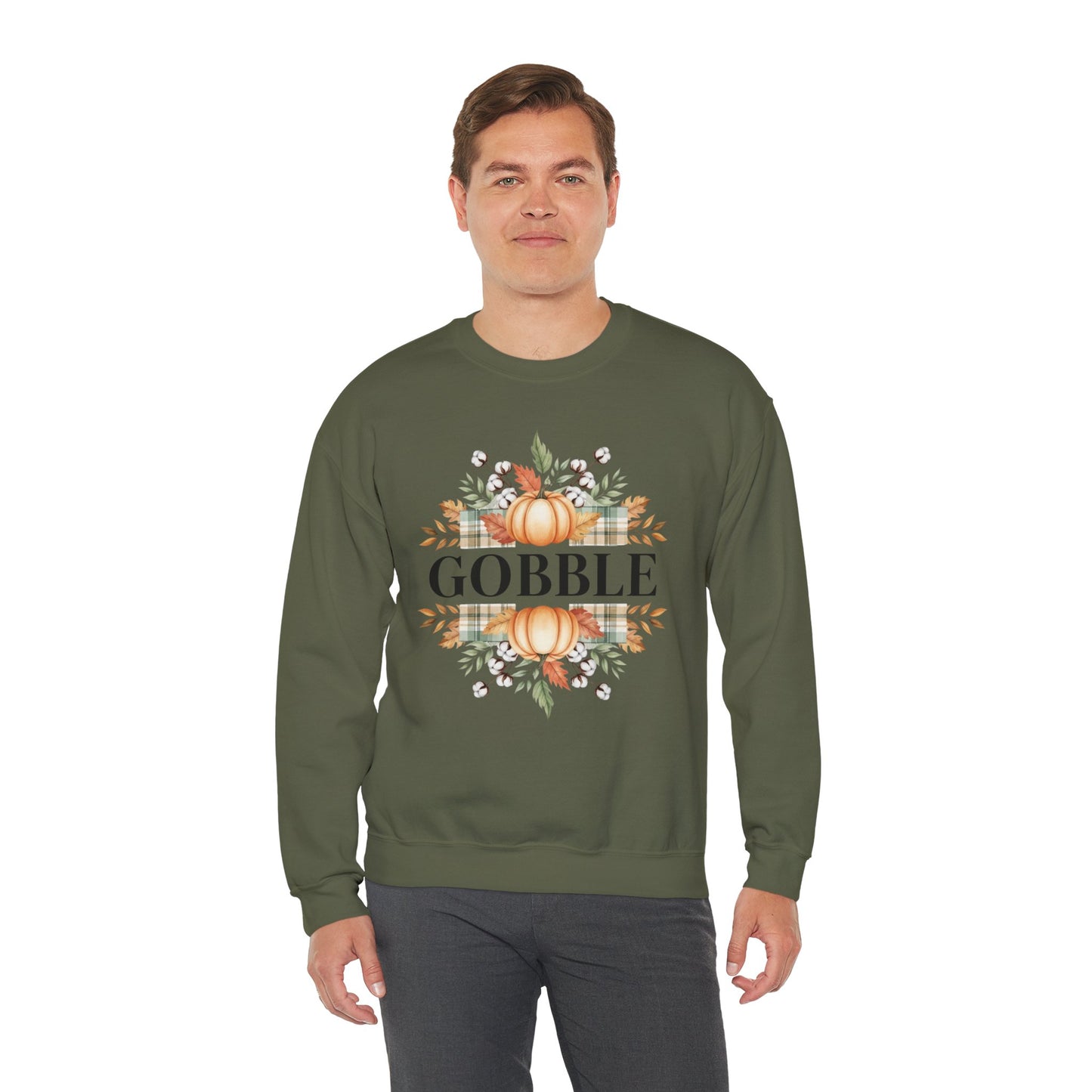 Gobble Turkey Sweatshirt, Thanksgiving Gobble Crewneck, Autumn Pumpkin Leaves Pullover, Fall Graphic Sweatshirt, Cozy Turkey Shirt