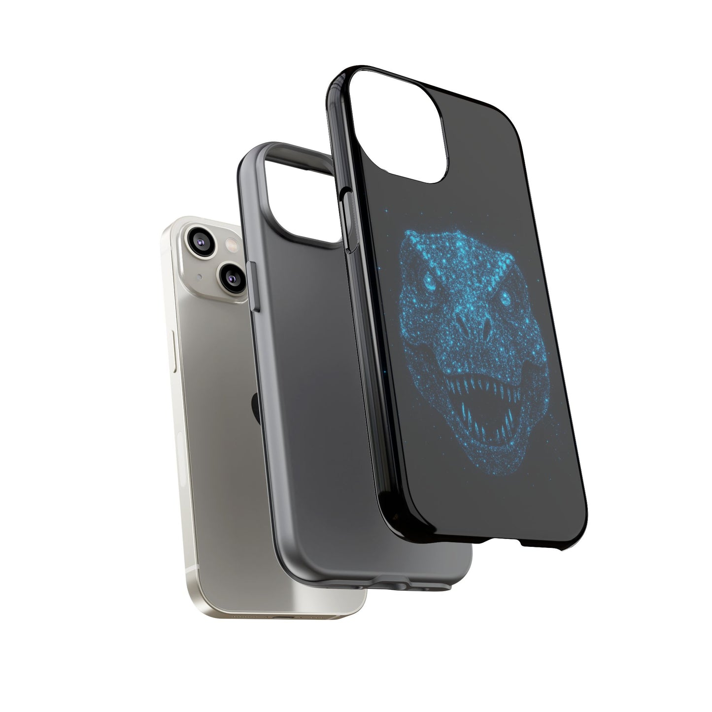 Bioluminescent Particle T-Rex iPhone Case - Galaxy-Style Cosmic Dino on Tough Dual-Layer Cover, Gift for Dino & Space Fans