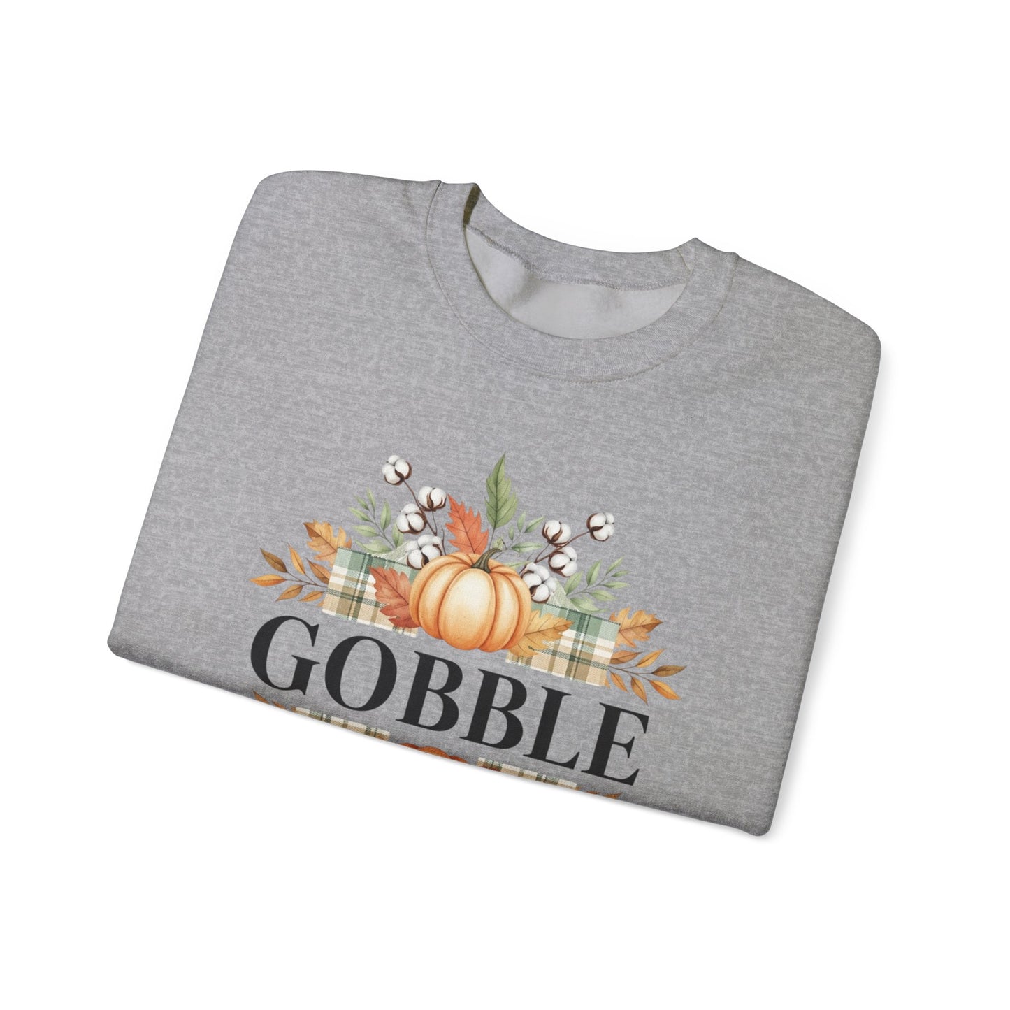Gobble Turkey Sweatshirt, Thanksgiving Gobble Crewneck, Autumn Pumpkin Leaves Pullover, Fall Graphic Sweatshirt, Cozy Turkey Shirt