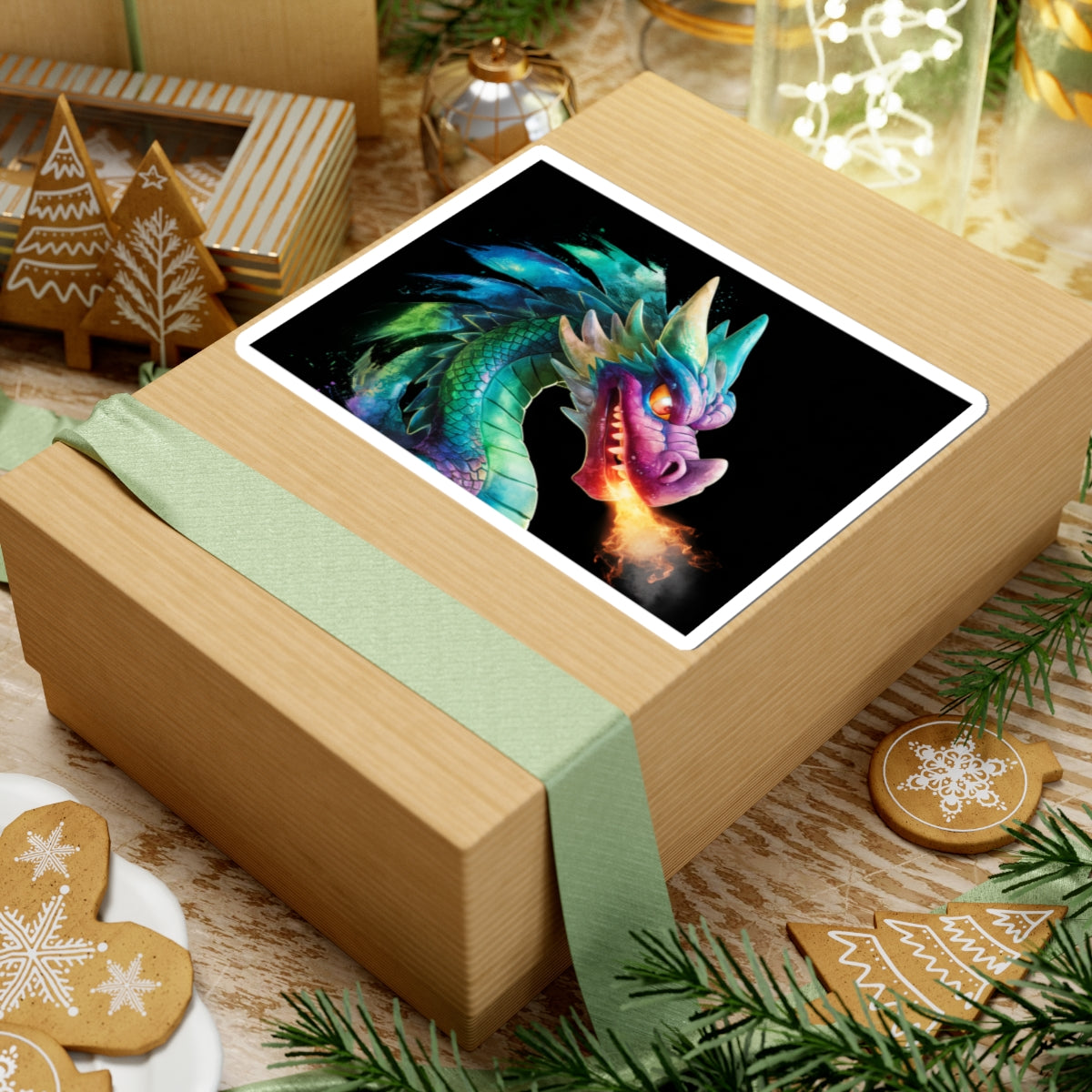 Colorful Fire Dragon Sticker - Waterproof Vinyl Kiss‑Cut Mythical Dragon Decal for Laptop, Skateboard & Water Bottle - Fantasy Art Gift