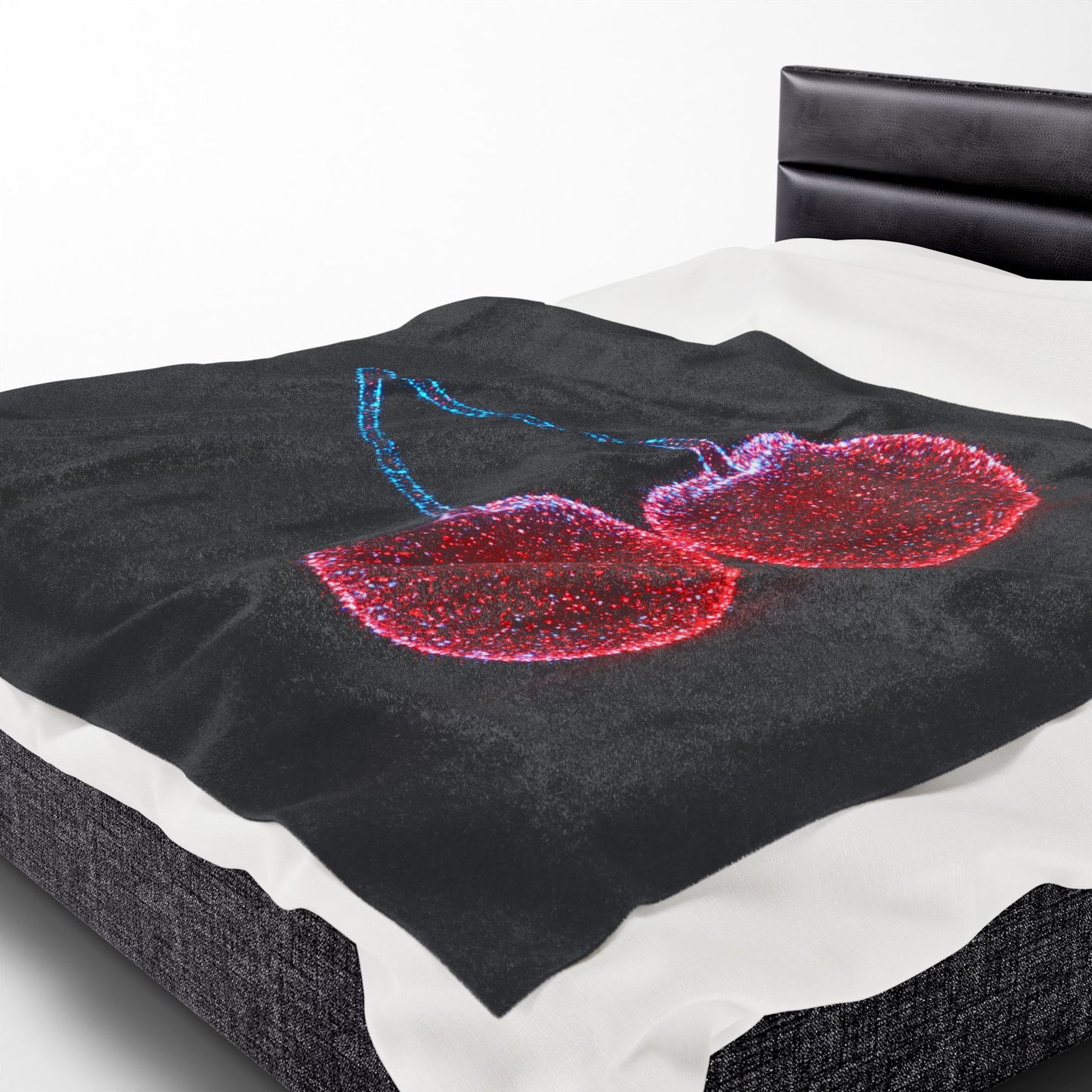 Plush Blanket with Bioluminescent Cherries Cherry Throw Cherry Decor Cherry Blanket