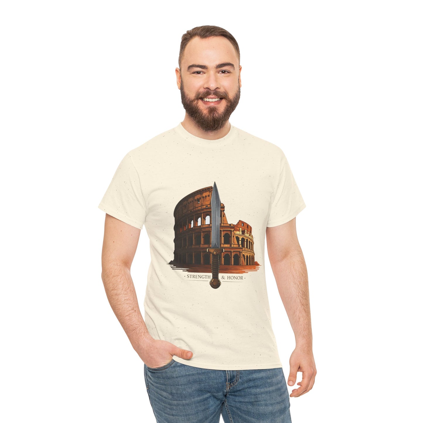 Strength & Honor Gladiator Shirt – Roman Colosseum Sword Graphic Tee – Ancient Rome History T-Shirt for Gladiator & Travel Fans