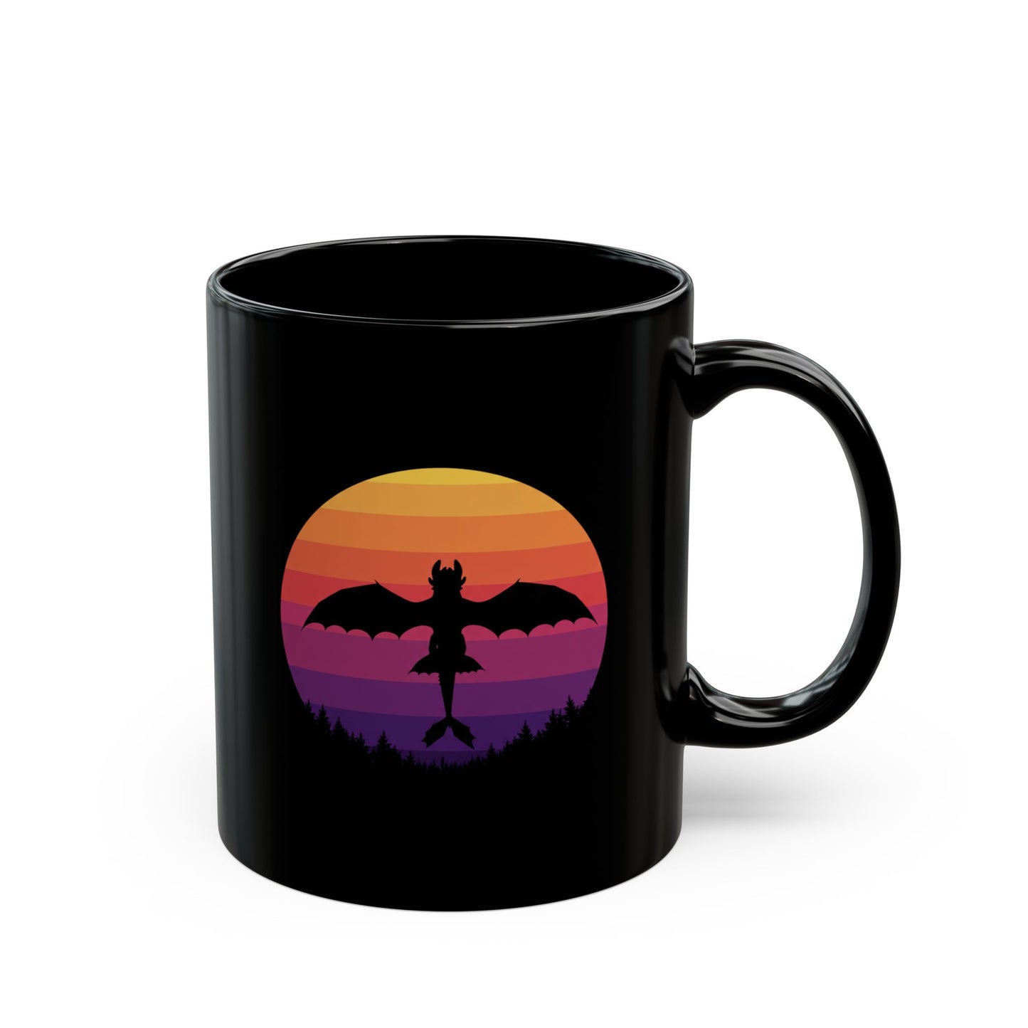 Dragon Mug, Fantasy Coffee Mug, Black Gothic Mug, Retro Sunset Dragon Gift, Gamer Mug, DnD Mug, Gift for Dragon Lover, Coffee Cup