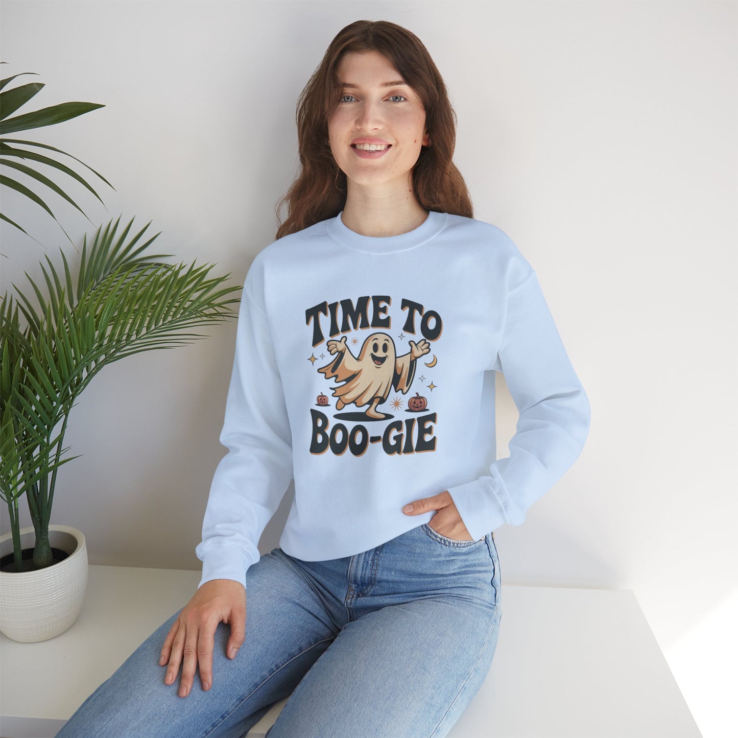 Time to Boo-gie Sweatshirt, Cute Ghost Halloween Crewneck, Spooky Sayings Graphic Pullover, Boo-gie Ghost Sweater, Fall Spooky Season Outfit