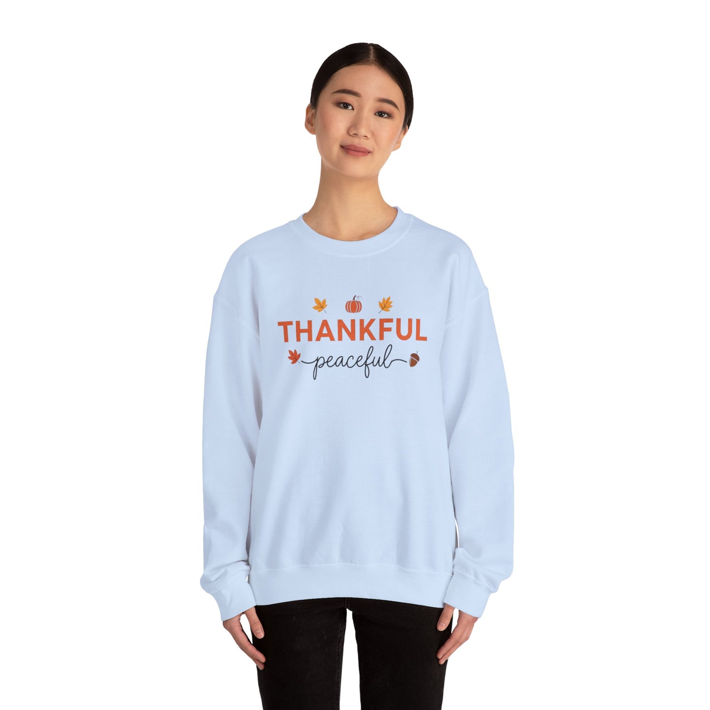 Thankful Peaceful Sweatshirt, Minimalist Fall Crewneck, Autumn Pumpkin Sweater, Thanksgiving Pullover, Cozy Seasonal Gratitude Gift