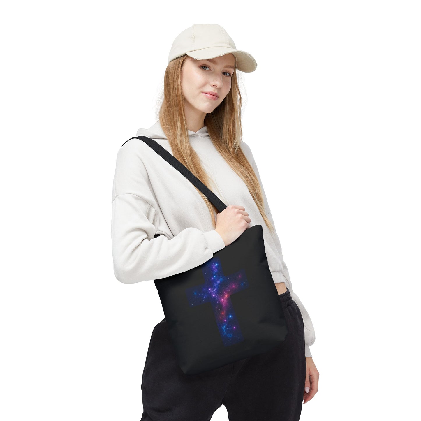 Galaxy Cross Tote Bag – Christian Faith Bag, Inspirational Reusable Shopper, Spiritual Gift for Women & Men, Religious Church Bag