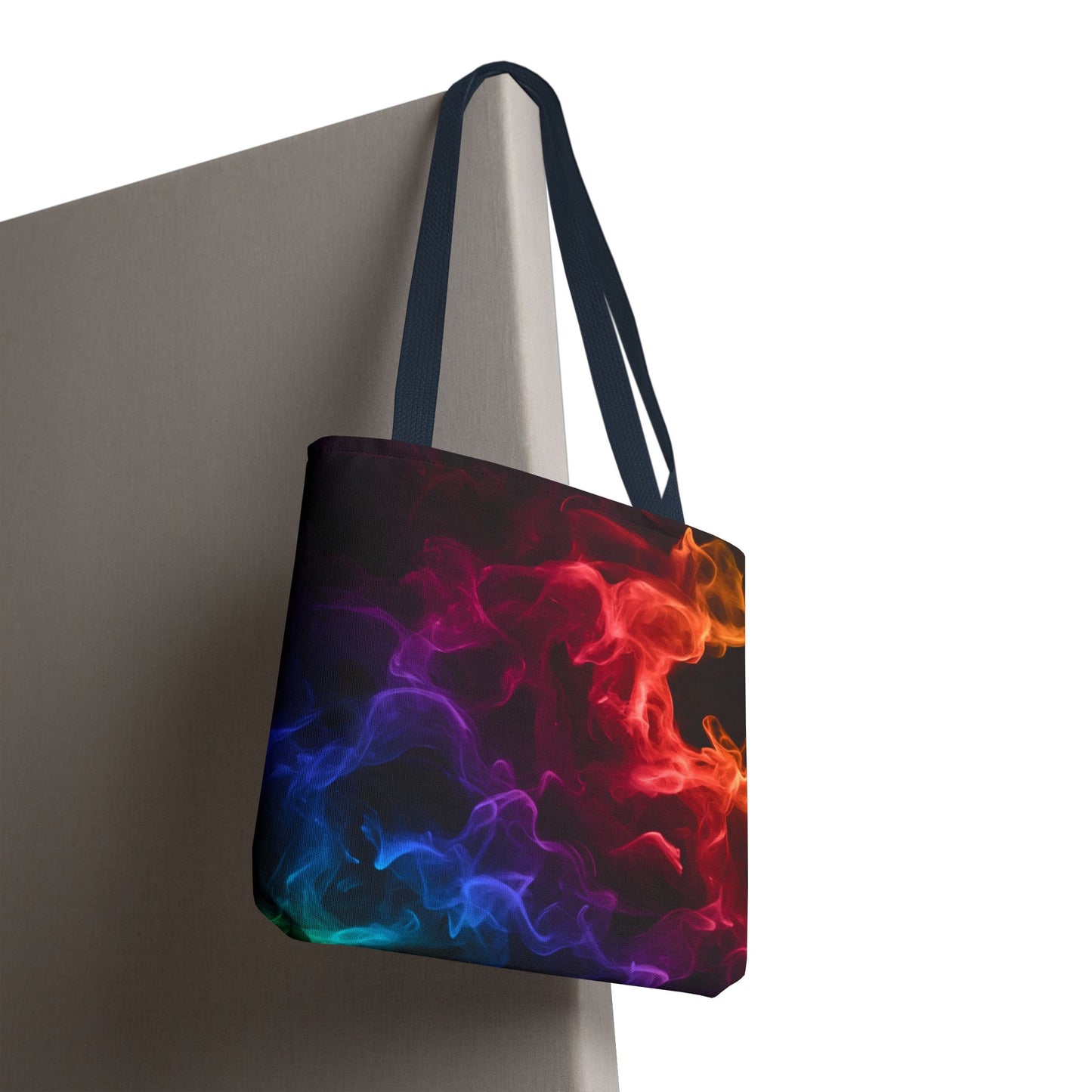 Chromatic Ember Tote Bag, Colorful Smoke Art Design With Red, Blue, And Orange Hues, Abstract Reusable Tote For Artists, Gifts, And Everyday Use
