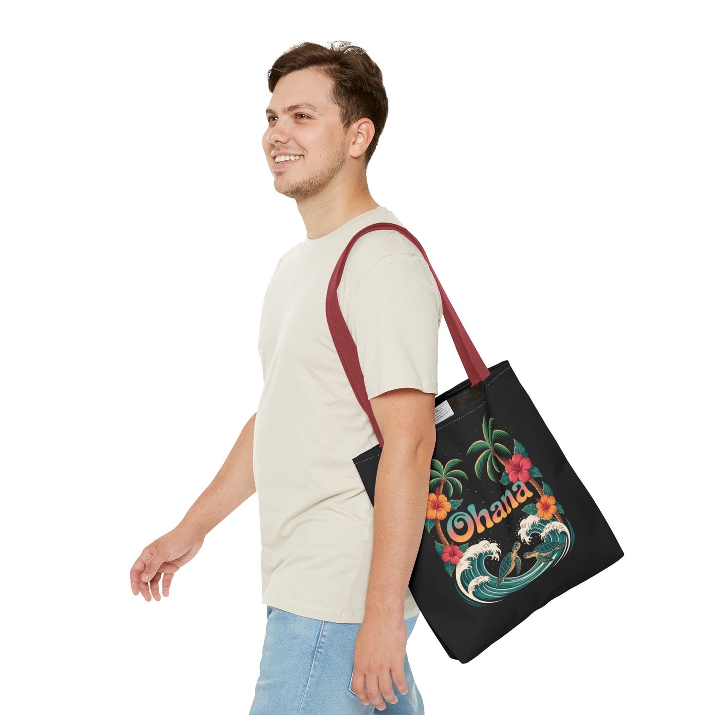 Ohana Tote Bag – Hawaiian Beach Tote with Sea Turtles & Palm Trees – Floral Tropical Reusable Bag, Summer Gift, Aesthetic Travel Purse