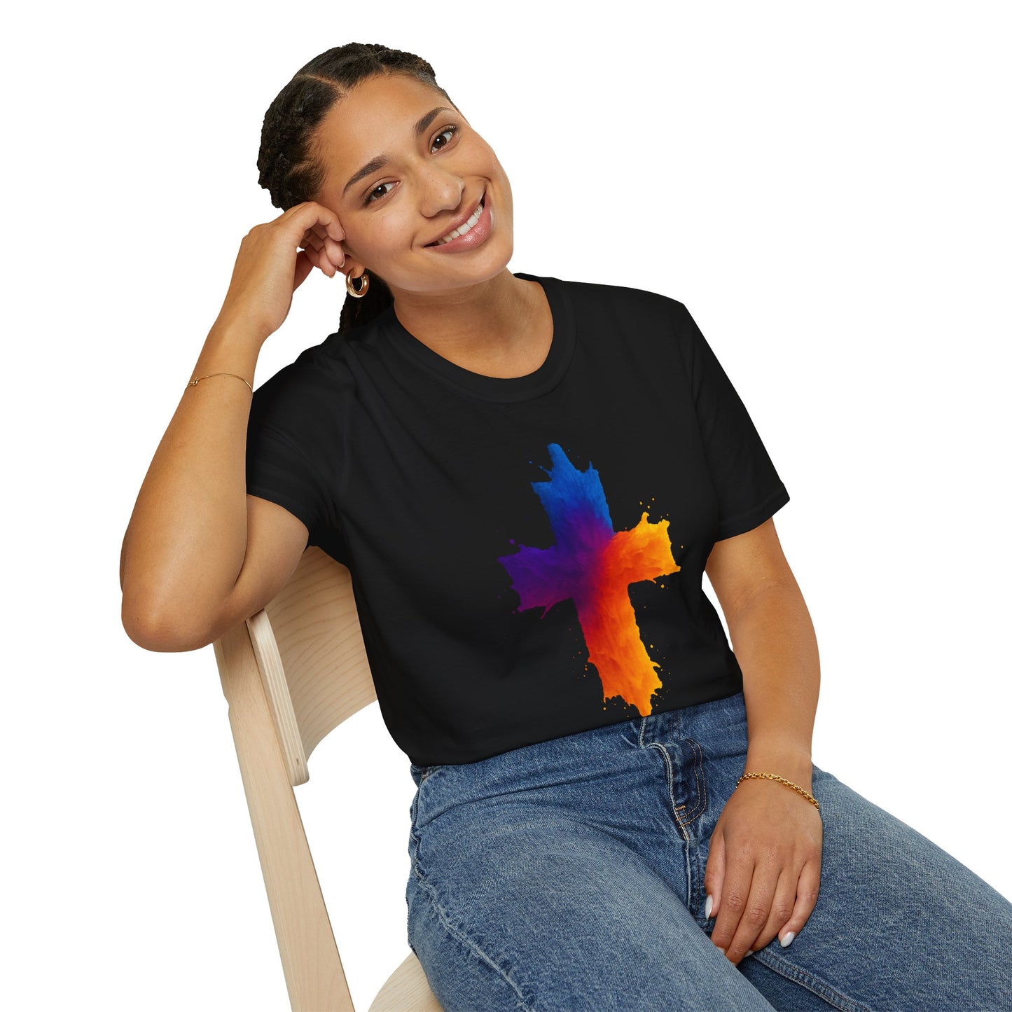 Colorful Abstract Cross T‑Shirt | Bold Grunge Paint Splatter Christian Tee | Unique Vibrant Gift | Inspirational Faith Graphic Shirt