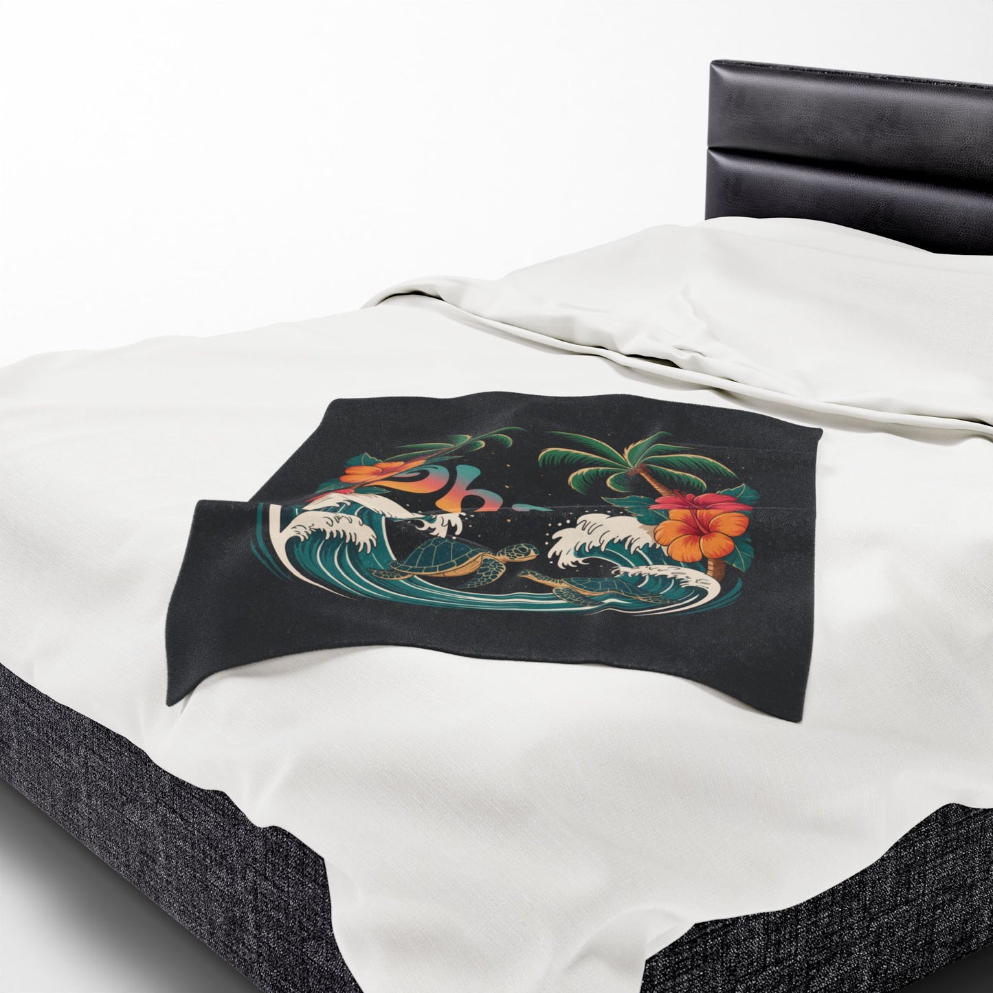 Ohana Hawaiian Turtle Blanket - Tropical Beach Throw with Palm Trees & Hibiscus - Cozy Coastal Decor Gift - Soft Summer Bed Blanket