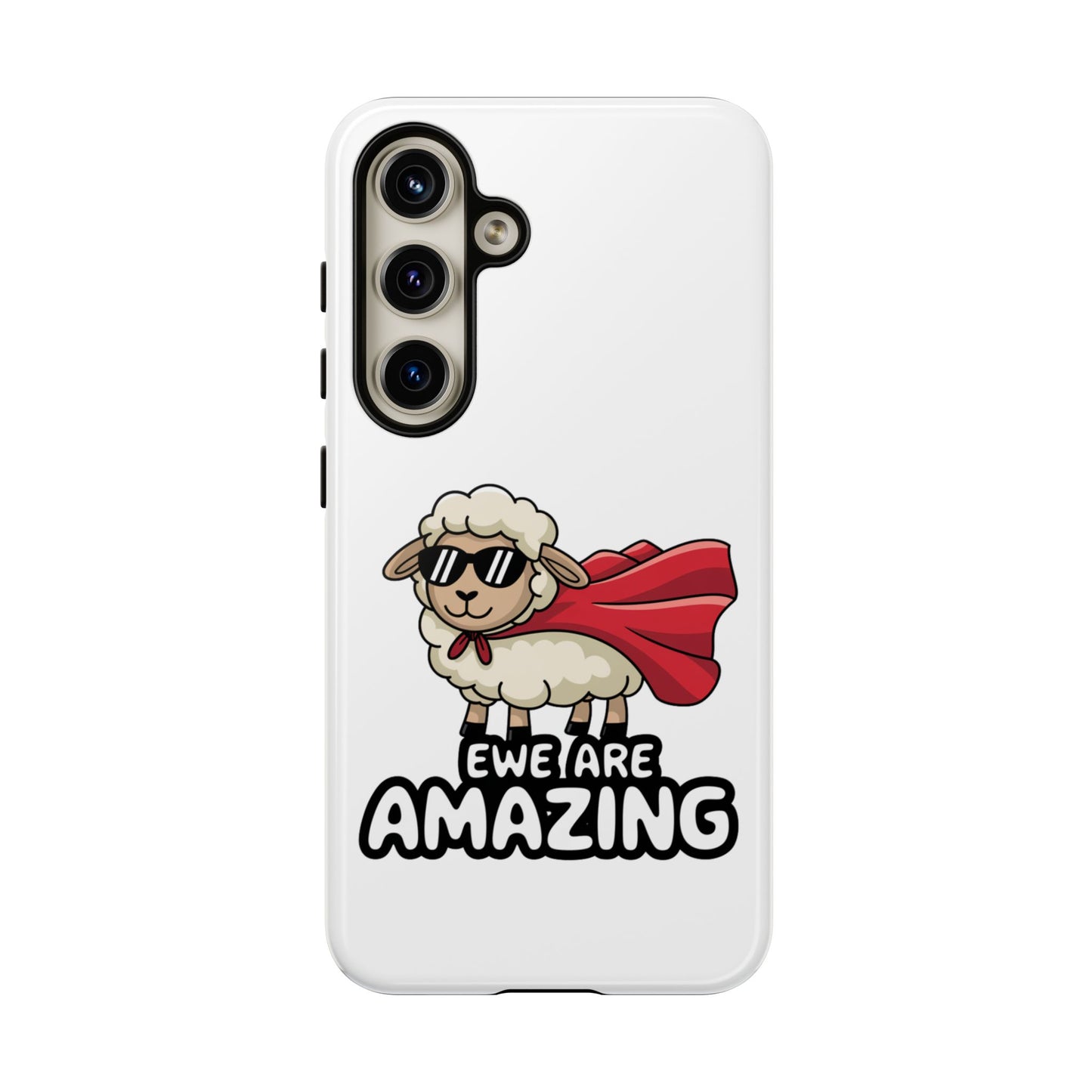 Funny Samsung Case - Cute Sheep Phone Cover - "Ewe Are Amazing" Gift for Her or Him - Animal Pun Superhero Case - Samsung Case