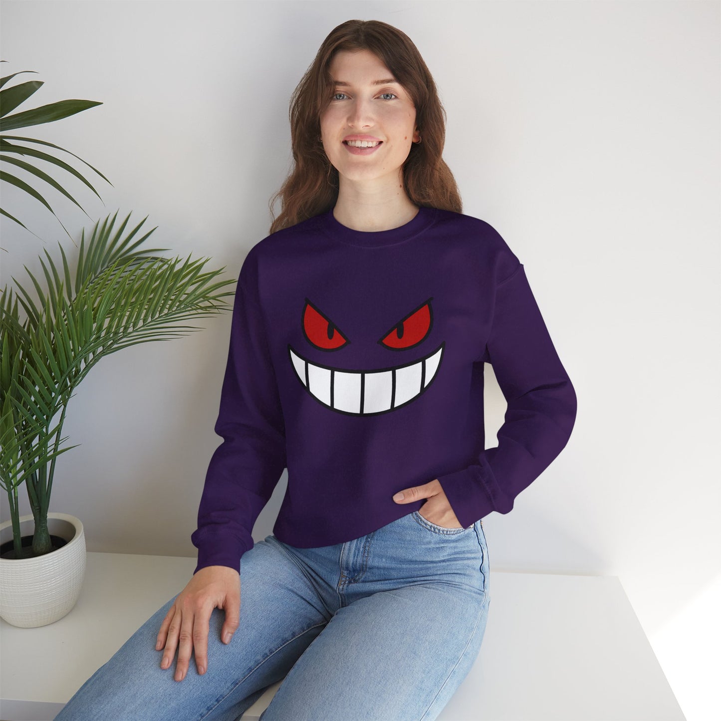 Evil Grin Sweatshirt, Creepy Skull Face Crewneck, Spooky Halloween Pullover, Dark Grinning Ghost Tee, Unisex Scary Smile Sweatshirt