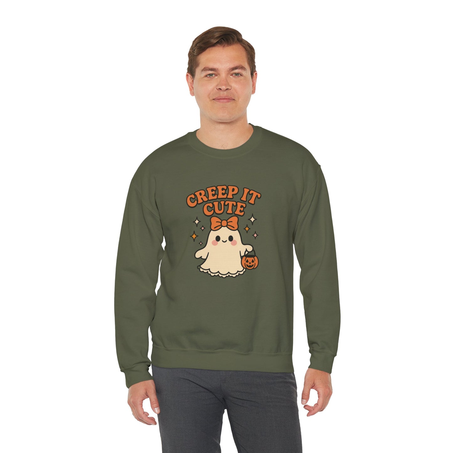 Cute Ghost Sweatshirt, Creep It Cute Crewneck, Spooky Halloween Pullover, Sweet Ghost Graphic Sweatshirt, Trick-Or-Treat Gift Top
