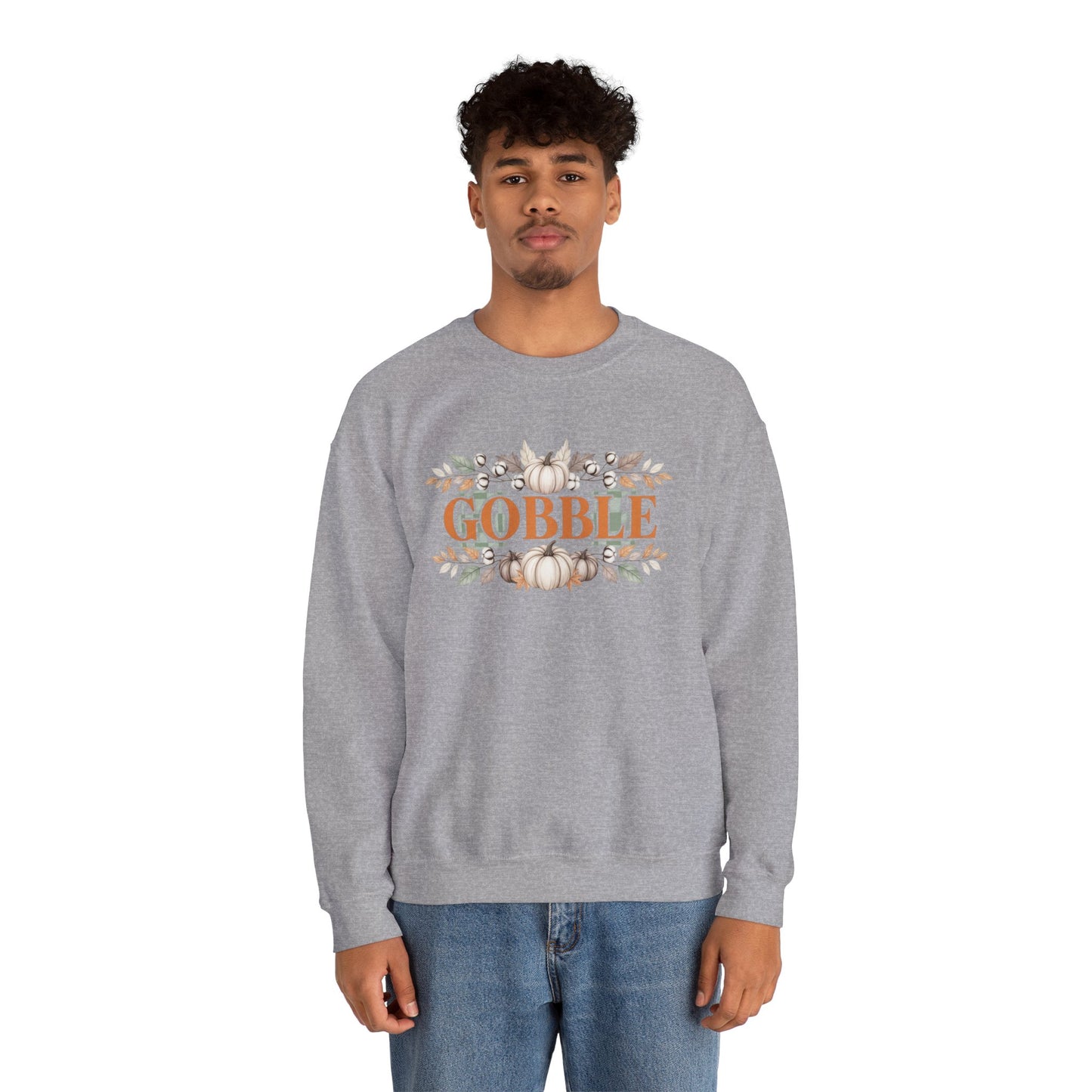 Gobble Thanksgiving Sweatshirt, Neutral Fall Pumpkin Crewneck, Autumn Cotton Stems Leaves Pullover, Cozy Rustic Thanksgiving Top