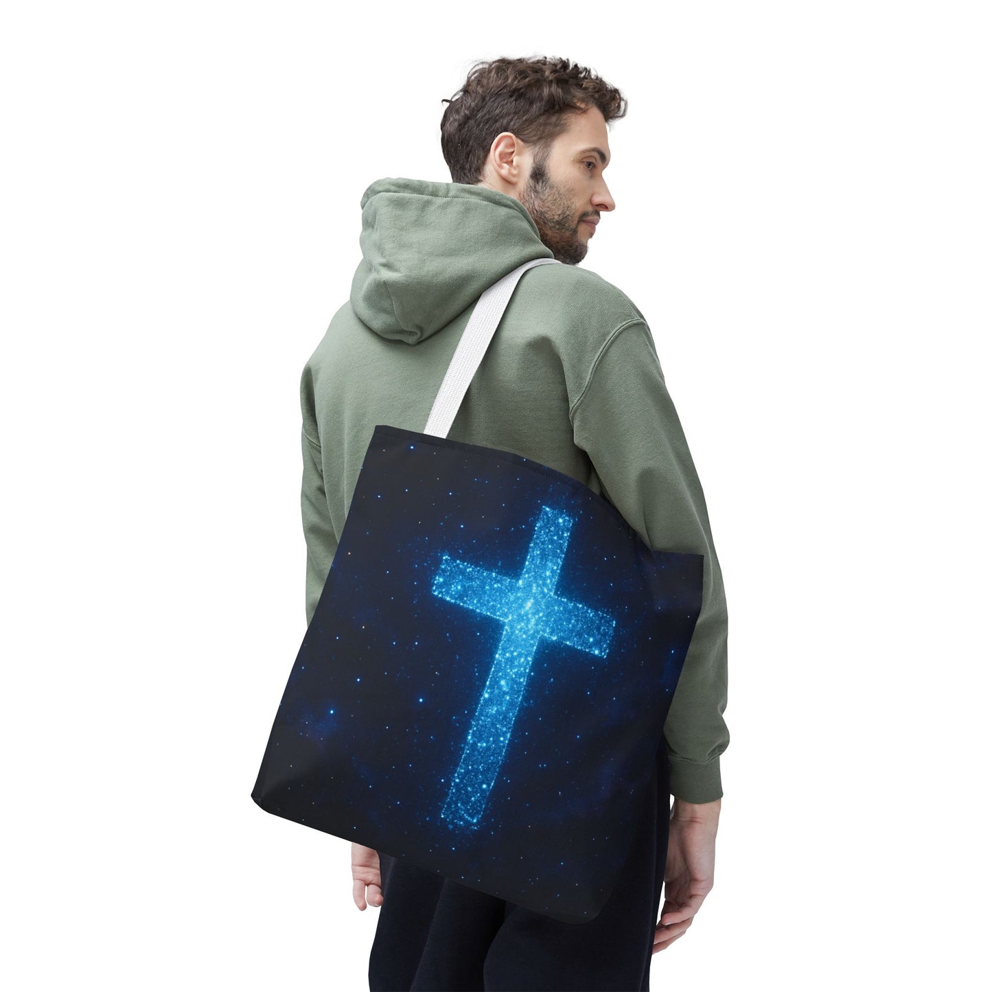 Sparkling Cross Tote Bag - Inspirational Blue Cosmic Bag Christian Tote Spiritual Bag Inspirational Tote Bag