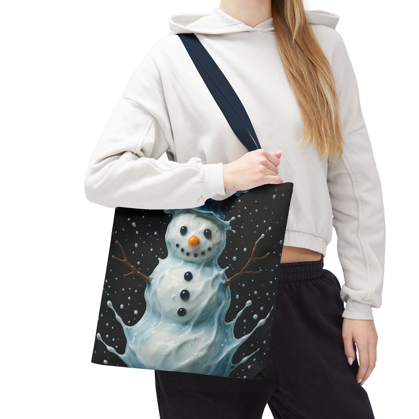 Winter Snowman Tote Bag, Festive Christmas Gift Bag, Holiday Shopping Tote, Snowy Season Accessory, Reusable Winter Art Bag For Everyday Use