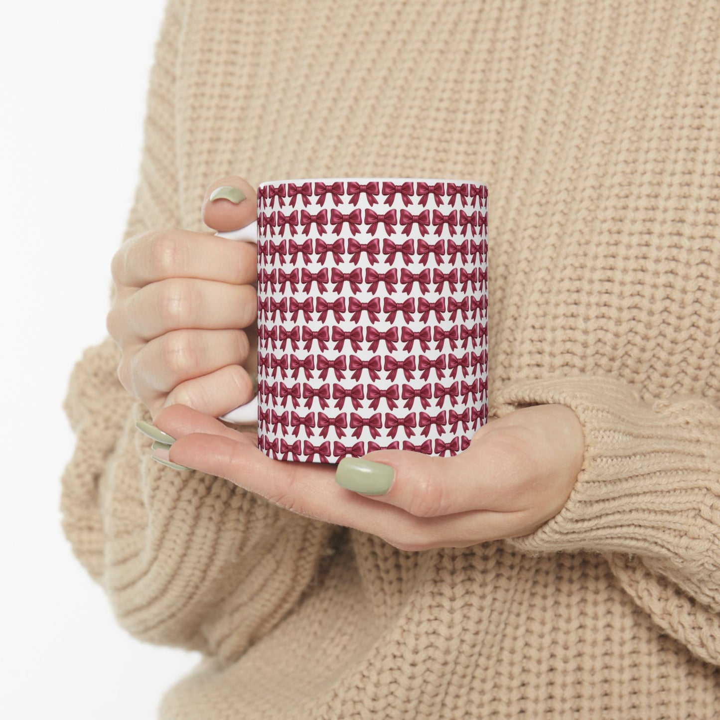Coquette Bow Coffee Mug • Pink Ribbon Bow Pattern Cup • Girly Aesthetic Drinkware • Cute Coquette Kitchen Decor Gift • 11oz 15oz Mug