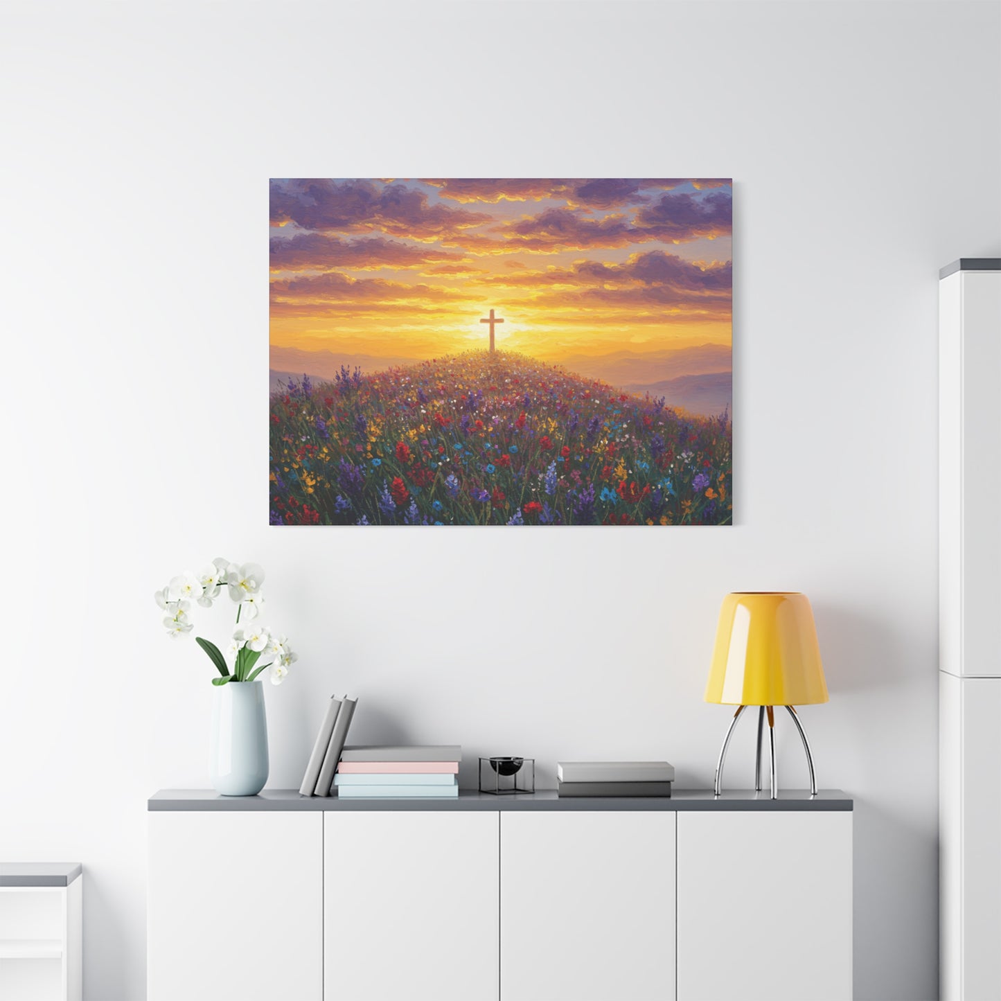 Canvas Artwork Cross on Hill Christian Painting in style of Monet Spiritual Decor Faith Painting Religious Gift