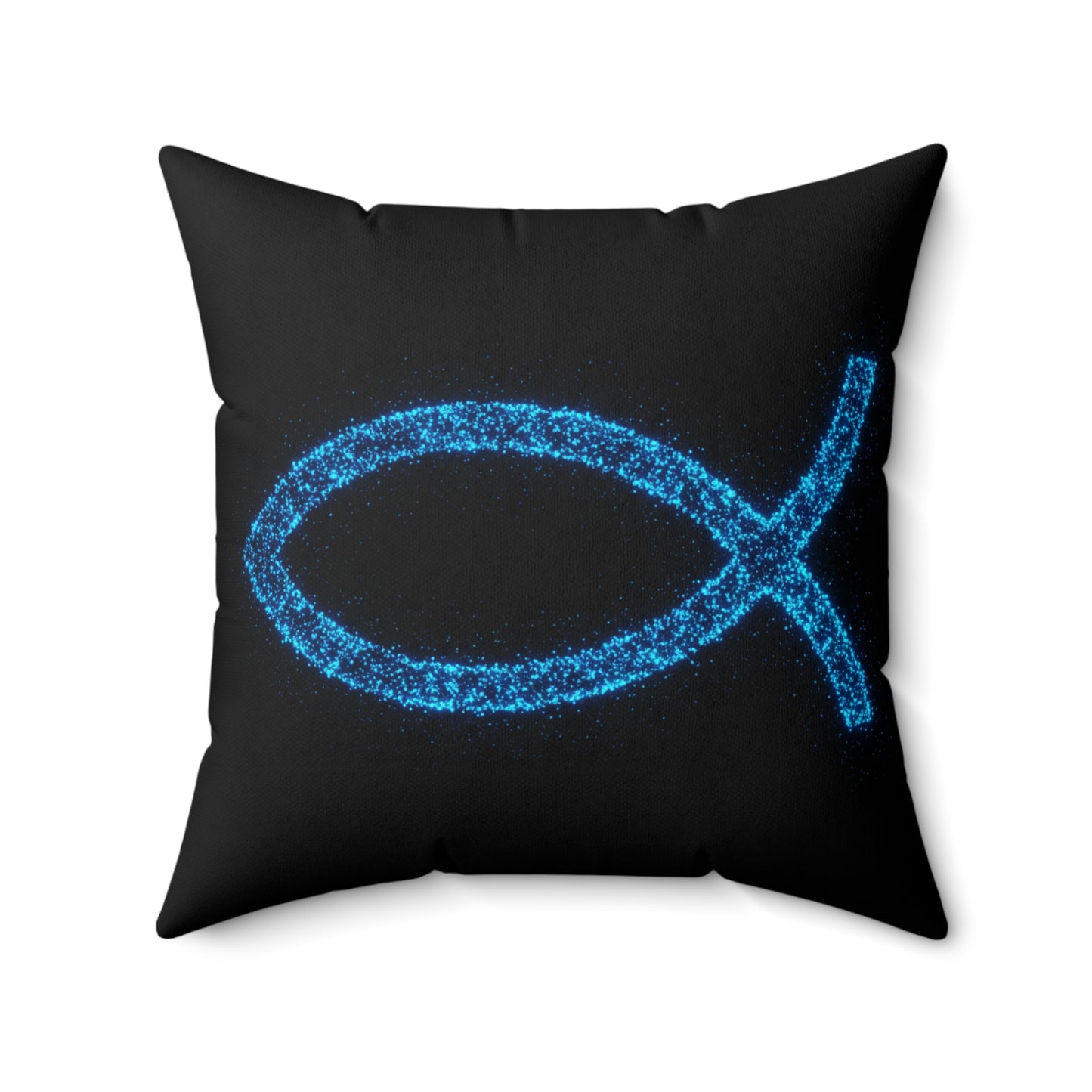 Ichthys Christian Fish Pillow – Bioluminescent Particle Design Cushion, Religious Decor, Faith Throw Pillow, Christian Gift