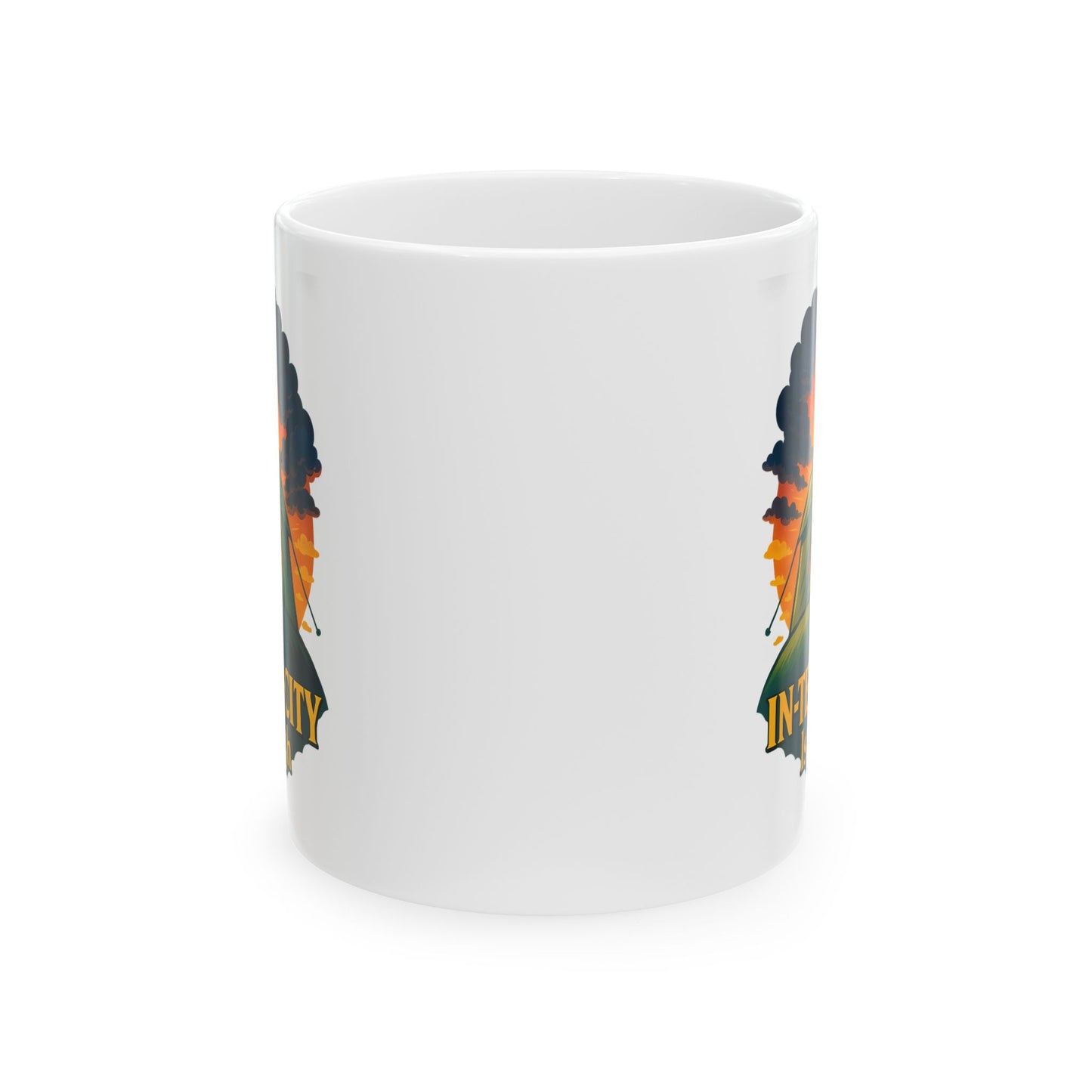 Camping Coffee Mug • The In-Tent-City Is High Pun Cup • Funny Hiking Gift • Outdoors Adventure Mug • Camper Humor Drinkware 11oz 15oz
