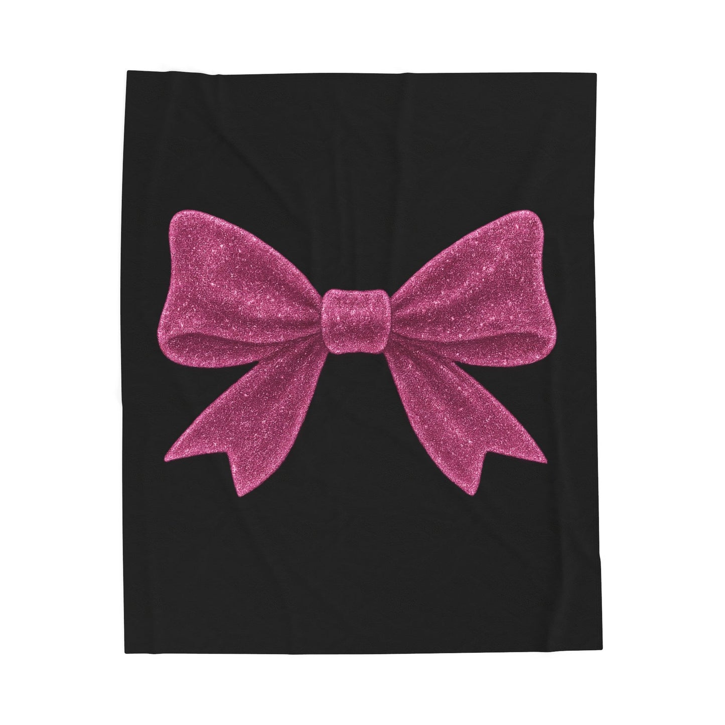 Black Throw Blanket with Glitter Pink Bow – Cozy Soft Bed Cover – Girly Glam Room Decor – Teen Girl Gift – Elegant Bedding Accent