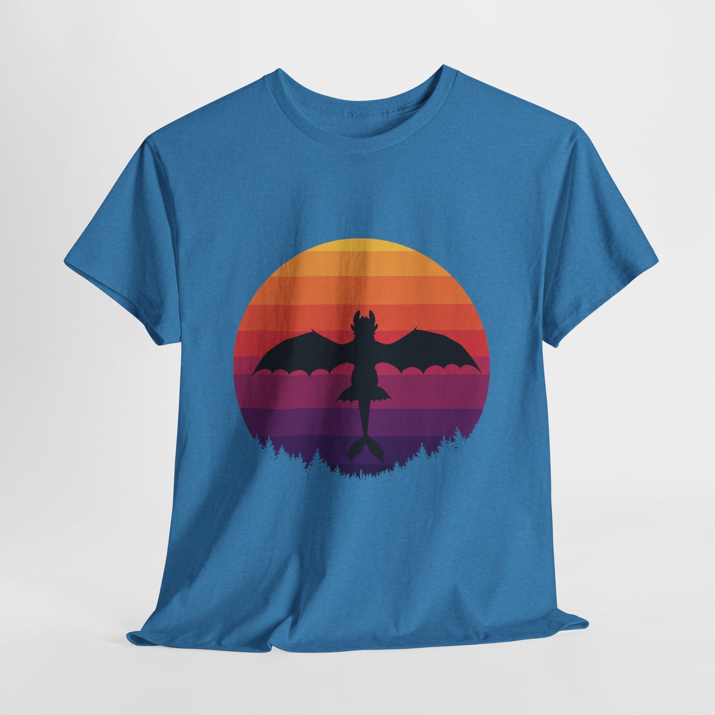 Night Dragon Sunset T-Shirt | Retro Dragon Silhouette Tee | Fantasy Dragon Shirt | Unisex Graphic Tee | Gift for Dragon Lovers