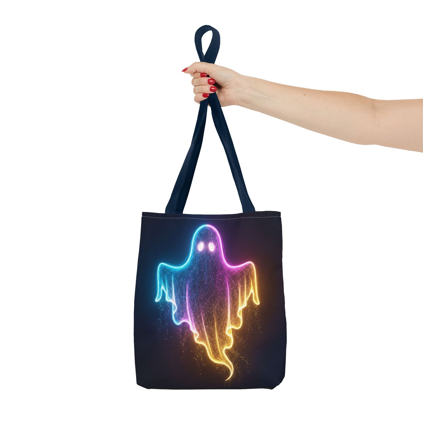 Neon Ghost Tote Bag - Bright Colorful Ghost Print Shoulder Tote, Spooky Cute Reusable Canvas Bag, Halloween Aesthetic Everyday Carry