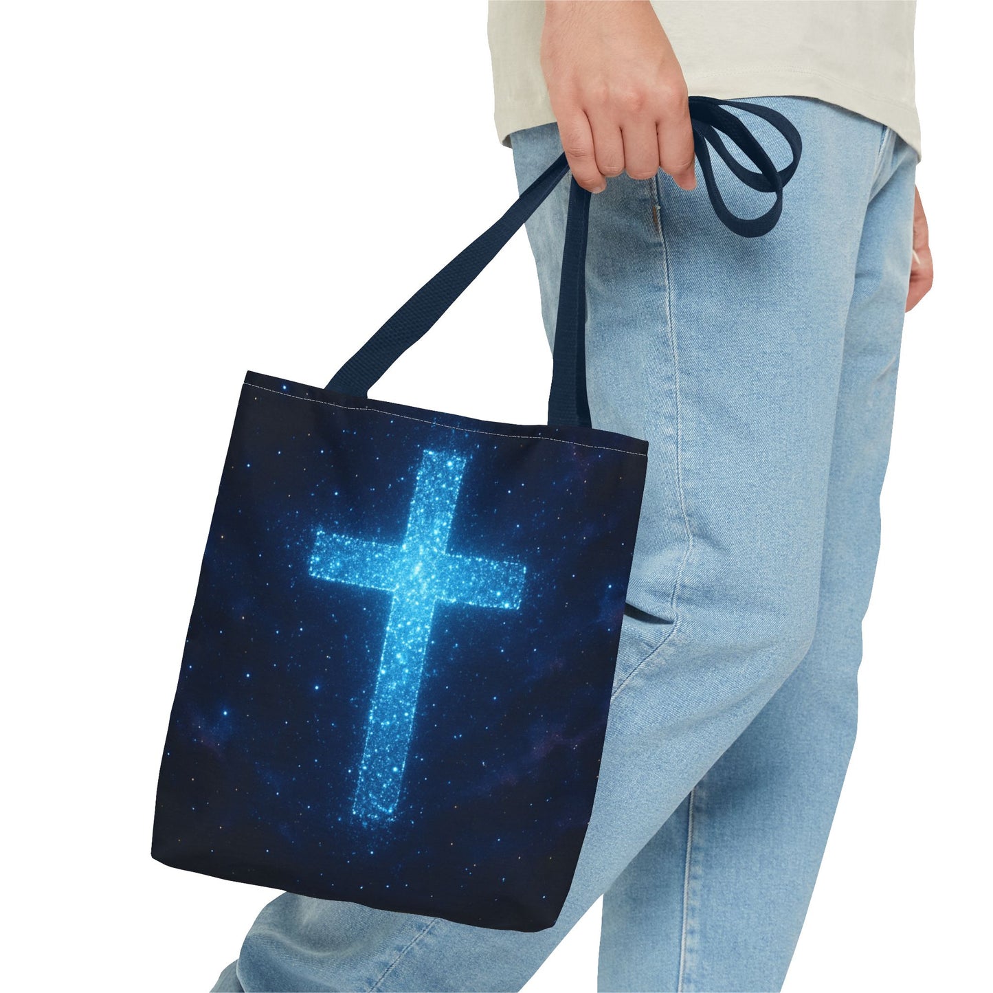 Sparkling Cross Tote Bag - Inspirational Blue Cosmic Bag Christian Tote Spiritual Bag Inspirational Tote Bag
