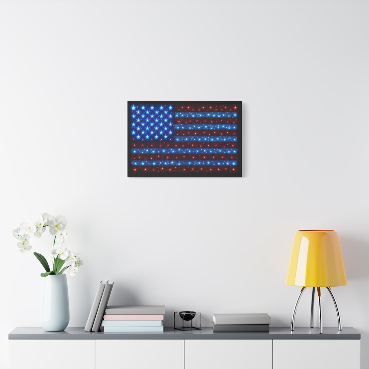 Bioluminescent-Style Starry American Flag Canvas - Patriotic Wall Art - Modern 4th of July Decor - Starry Particles USA Home Decor