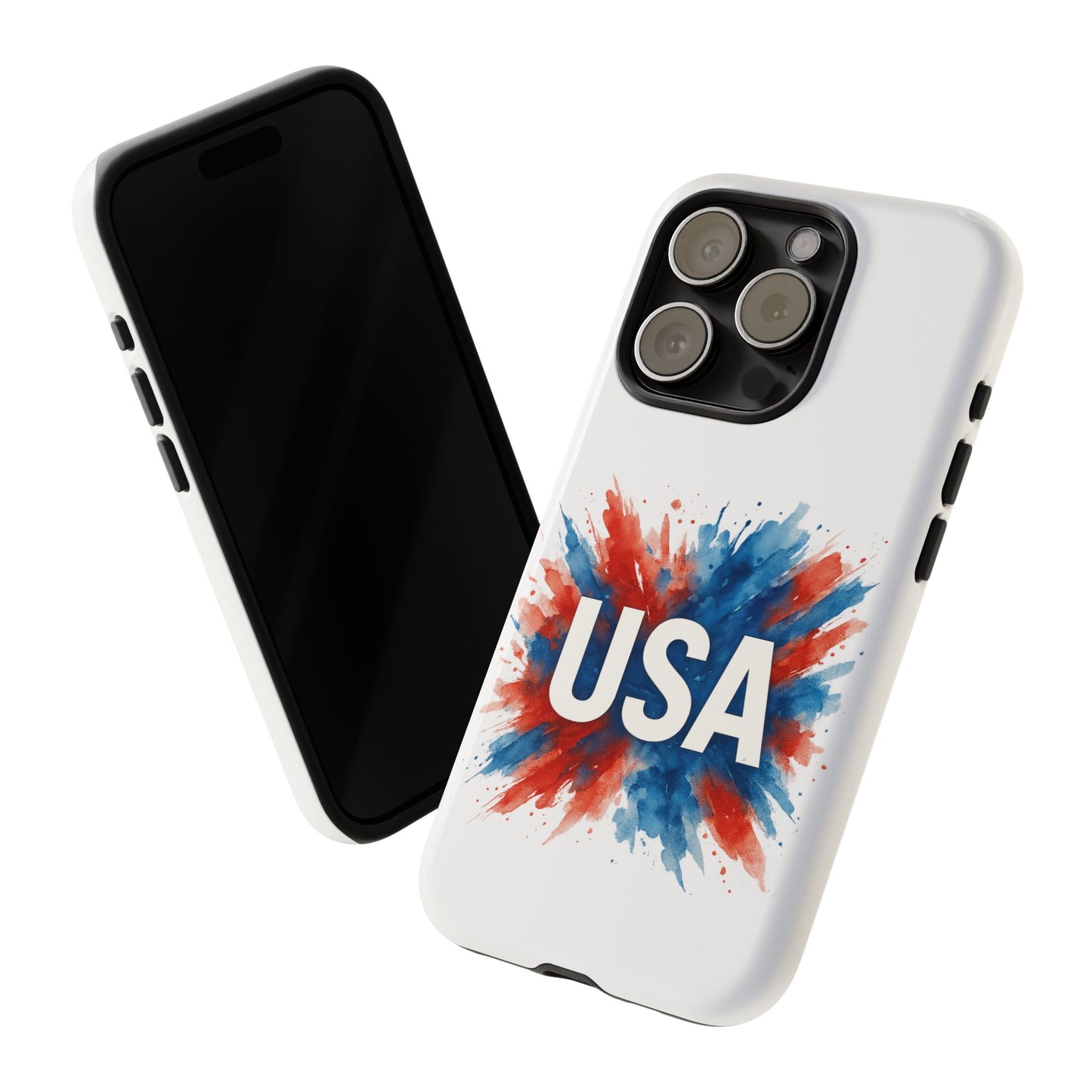 USA Splash iPhone Case - Patriotic Red White Blue Tough Cover, Dual-Layer Protection, 4th of July Memorial Day Gift
