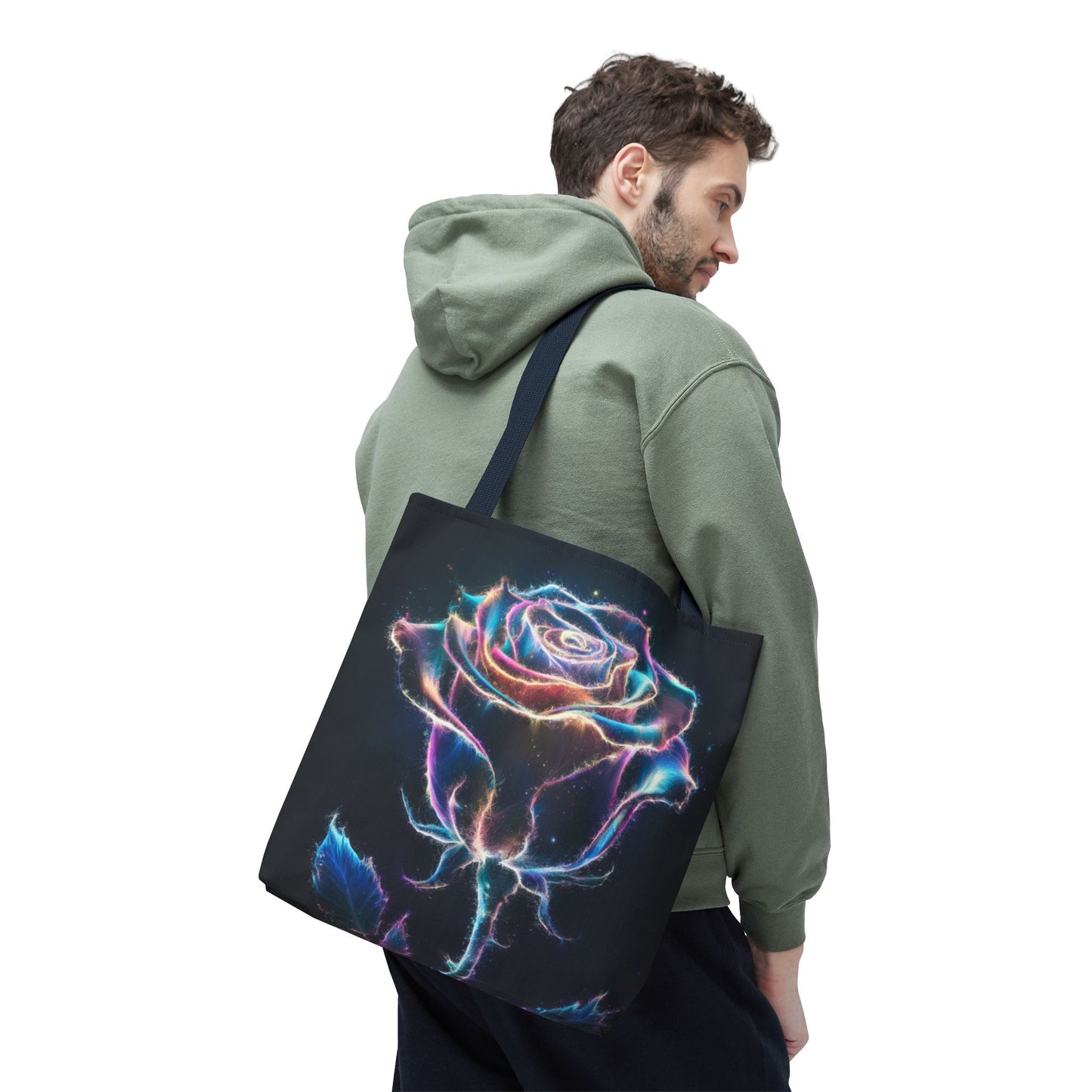 Neon Rose Tote Bag • Electric Floral Art Tote • Neon Glow Rose Canvas Carry-All • Vibrant Statement Floral Tote • Gift for Art Lovers