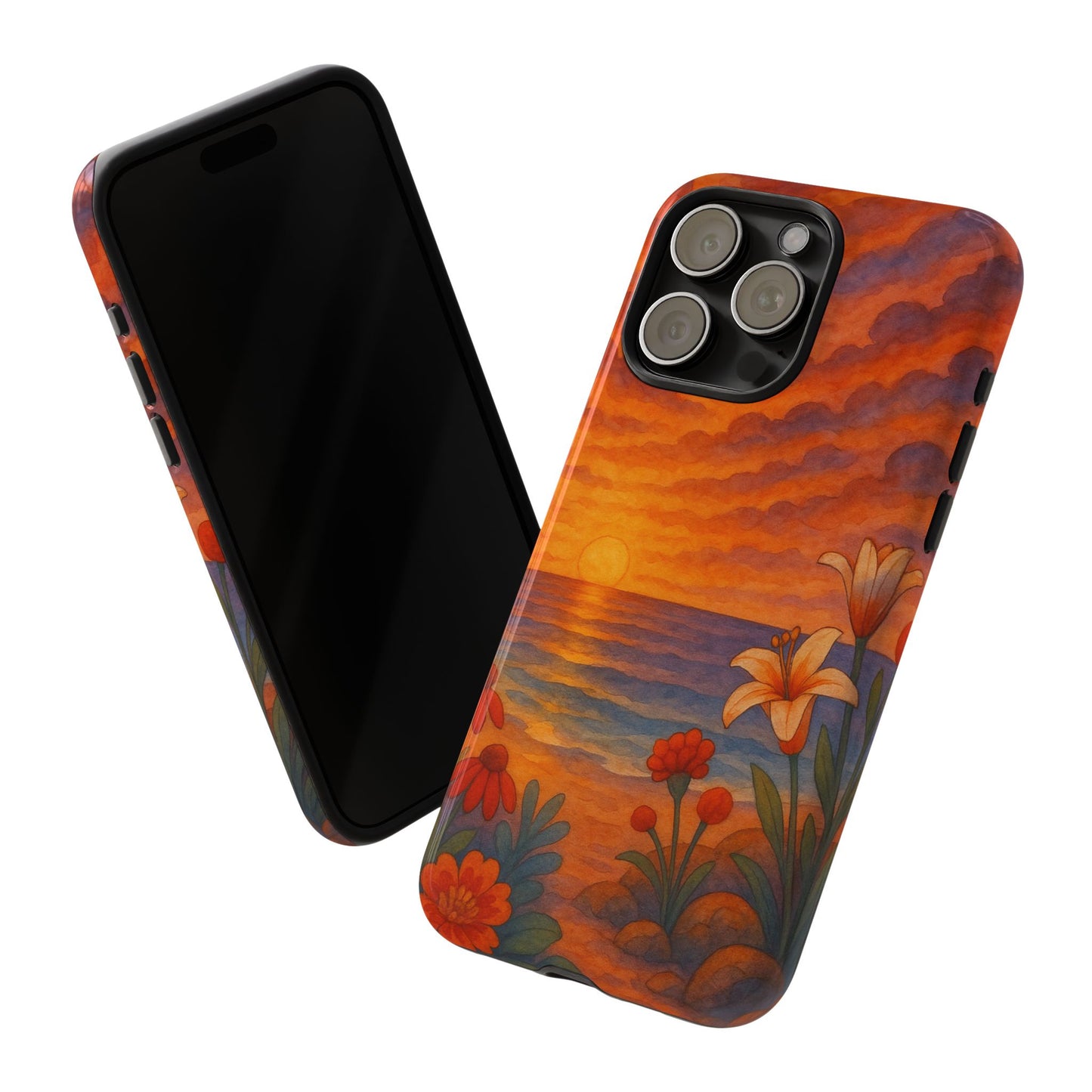 iPhone Case - Floral Ocean Sunset Watercolor Tough Case Nautical Phone Case Beach iPhone Case Ocean Sunset Theme