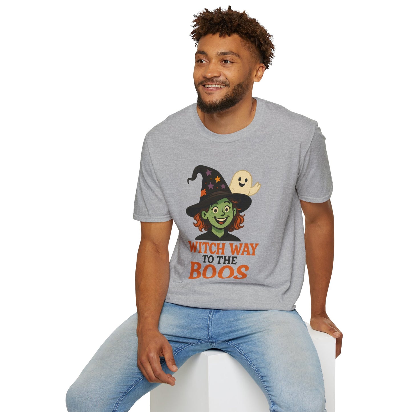 Witch Way to the Boos Halloween Shirt | Cute Witch and Ghost T-Shirt | Spooky Season Graphic Tee | Funny Halloween Costume Top