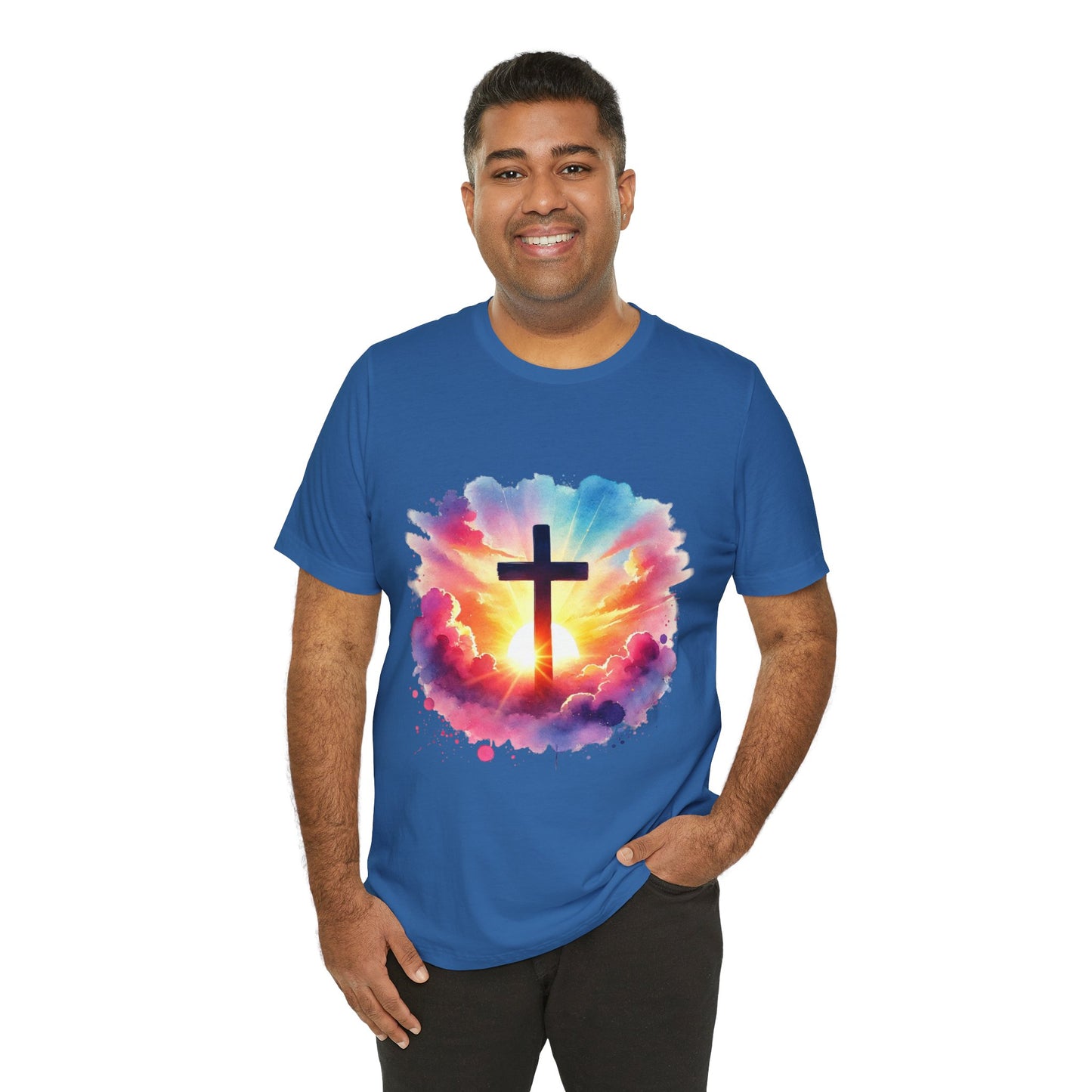 Faith Cross Sunburst Christian Tee | Inspirational Christian T-Shirt | Colorful Sunrise Cross Shirt | Faith Gifts for Women Men