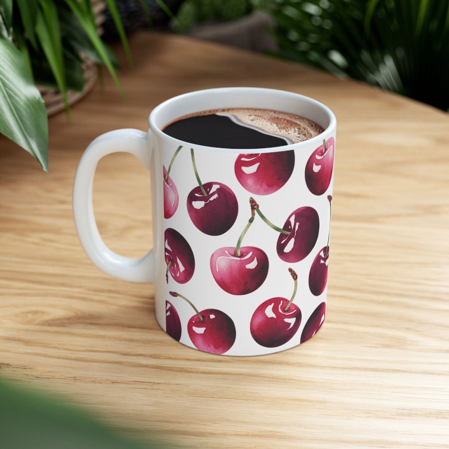 Cherry Pattern Ceramic Coffee Mug – Retro Fruit Cherry Mug, Aesthetic Coquette Cherry Design, Cottagecore Kitchen Gift 11oz & 15oz