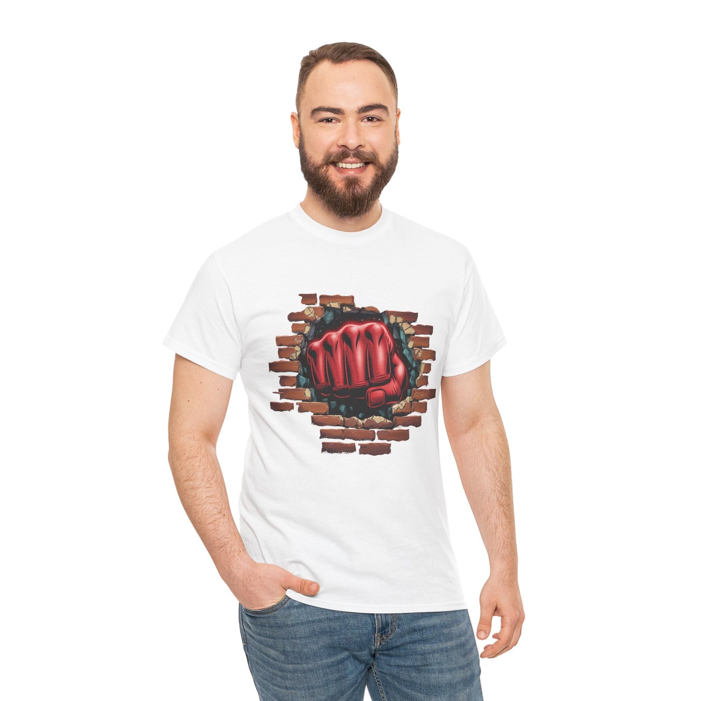 Impact Fist Graphic T-Shirt – Punch Through Brick Wall Design | Bold Streetwear Tee for Fighters, Gym & Edge-Lovers