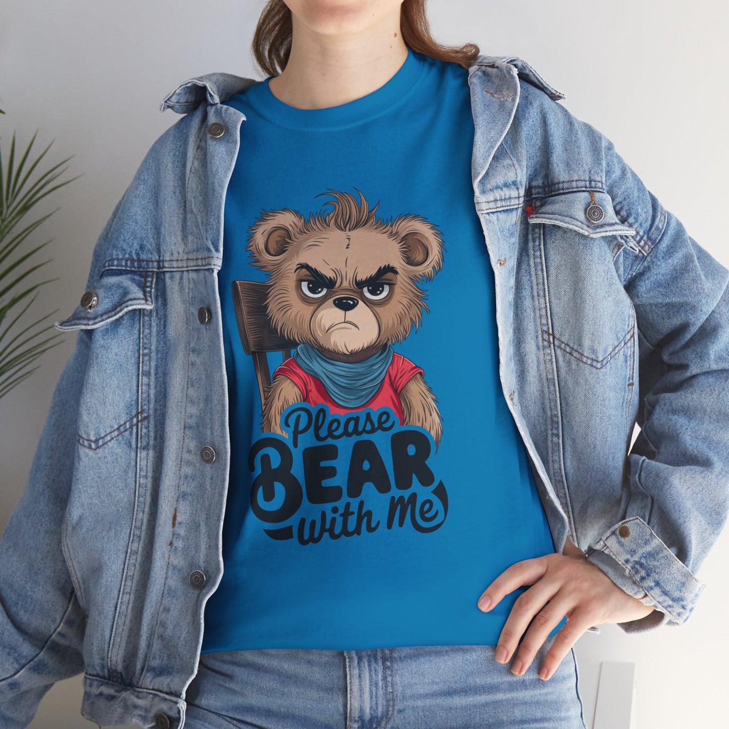 Grumpy Bear Graphic Tee – Please Bear With Me Shirt – Funny Animal T‑shirt – Sarcastic Humor Gift – Cute Bear Meme Art Tee