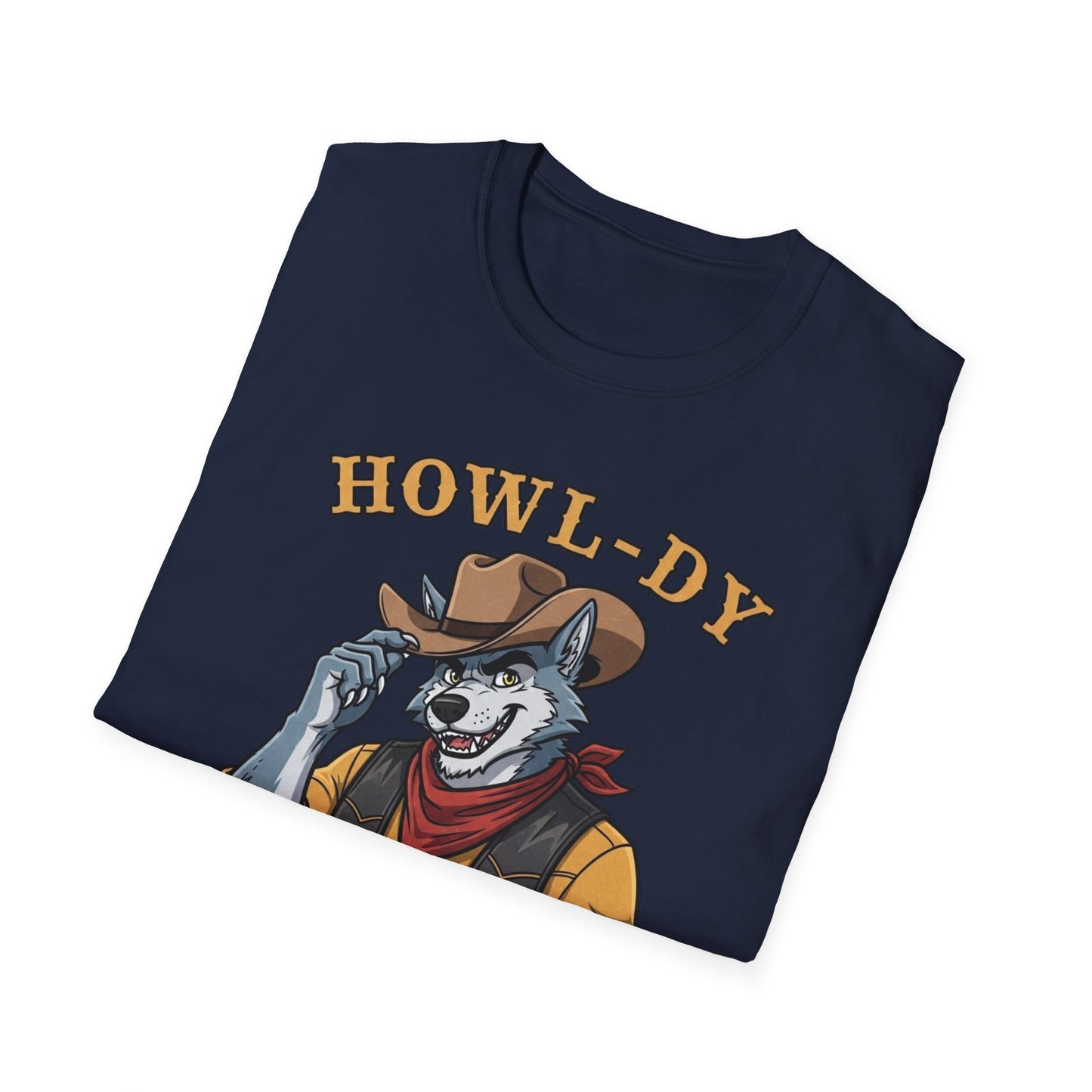 Howl-dy Partner Wolf Cowboy T-Shirt | Western Howling Wolf Graphic Tee, Funny Animal Shirt, Cowboy Gifts, Rustic Country Tee