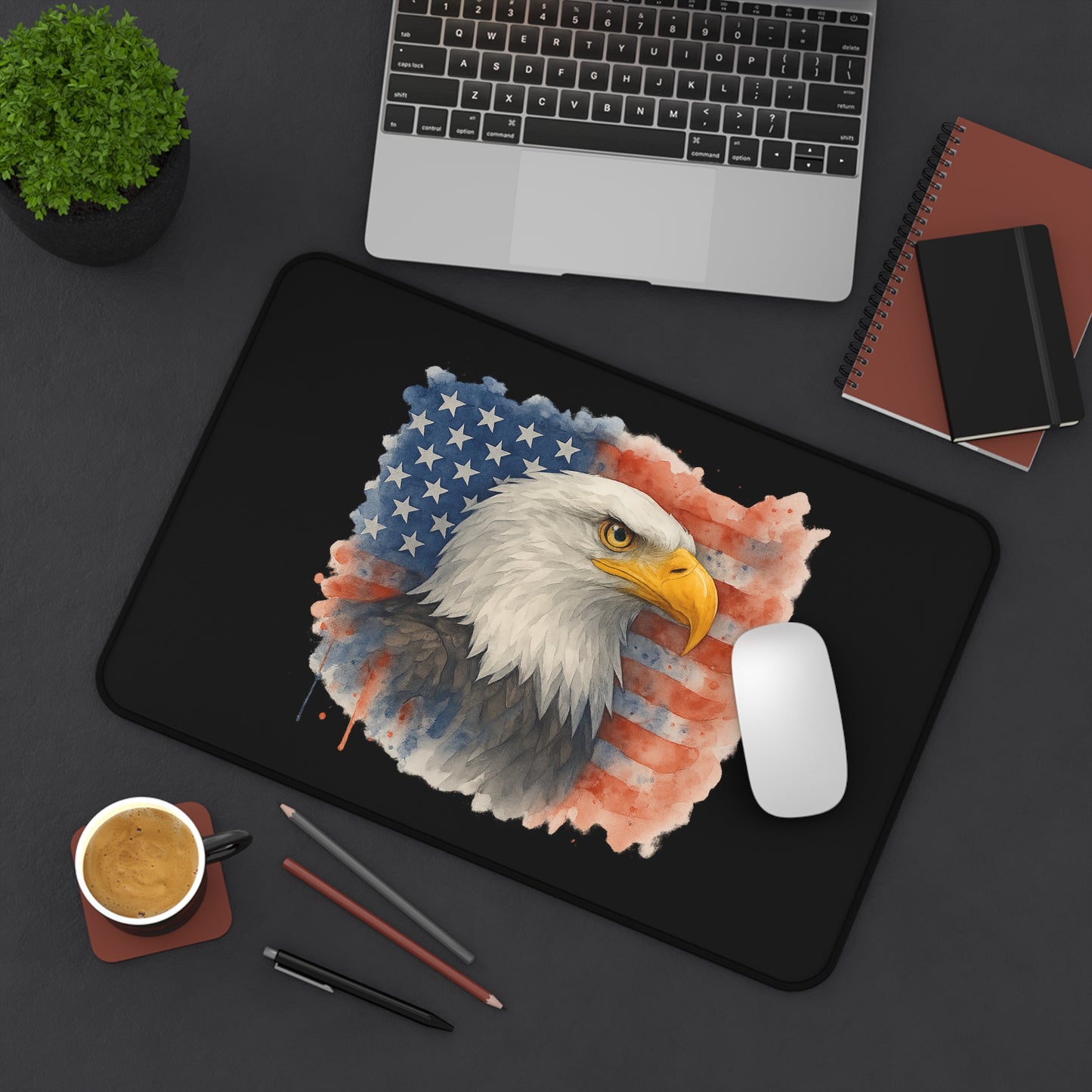 Mouse Pad Desk Mat with Bald Eagle and American Flag Watercolor Painting Patriotic Decor Independence Day Mat 4th of July Mouse Pad